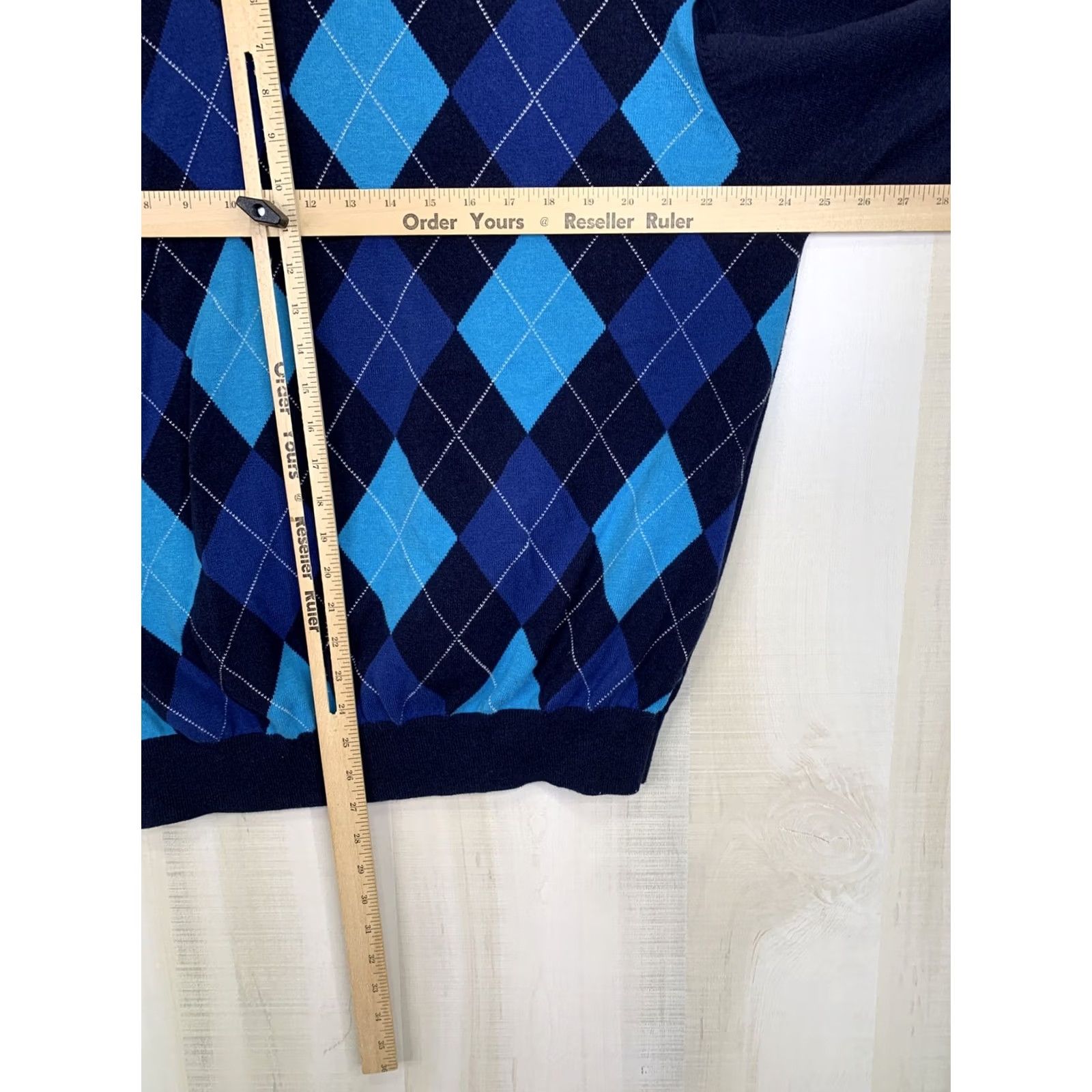 Vintage Toscano Firenxe 100% Combed Cotton Navy Blue Argyle V-Neck Mens Sweater XL-11834 Size US XL / EU 56 / 4 - 5 Thumbnail