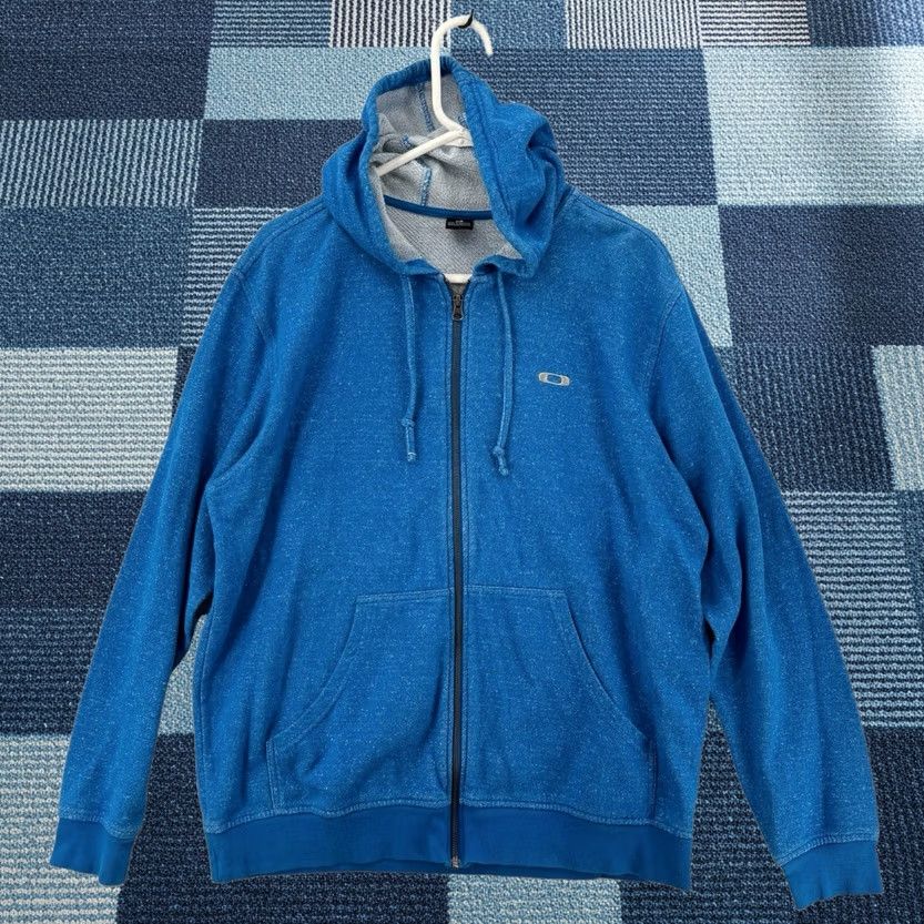 Oakley Hoodie Mens Large Blue Cotton Full Zip Drawstring Embroidered Speckled, Men's