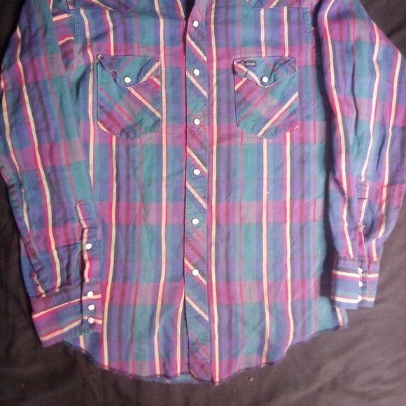 Wrangler Vintage Wrangler Plaid Pearl Snap Western Shirt Size US L / EU 52-54 / 3 - 3 Thumbnail