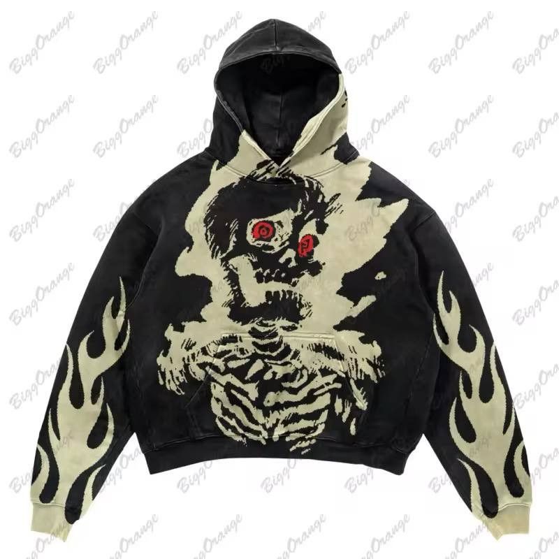 Japanese Brand × Vintage Casual hoodie y2k black skull. Size US L / EU 52-54 / 3 - 1 Thumbnail