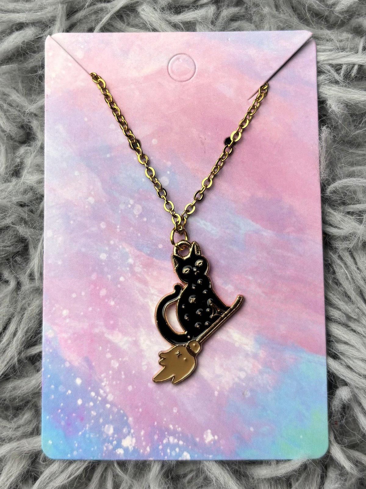 Handmade Black cat necklace on broom Size ONE SIZE - 1 Preview