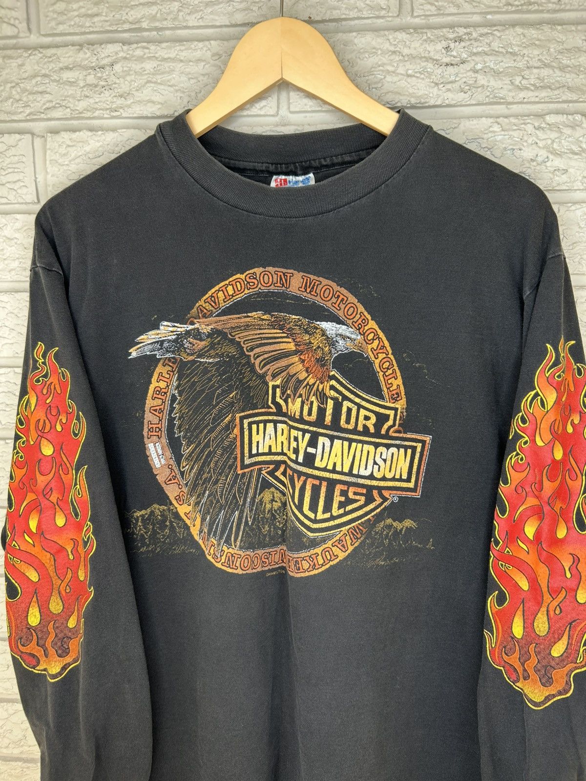 Harley Davidson RARE Vintage 80s Harley Davidson Flame Long Sleeve Shirt Size US L / EU 52-54 / 3 - 4 Thumbnail