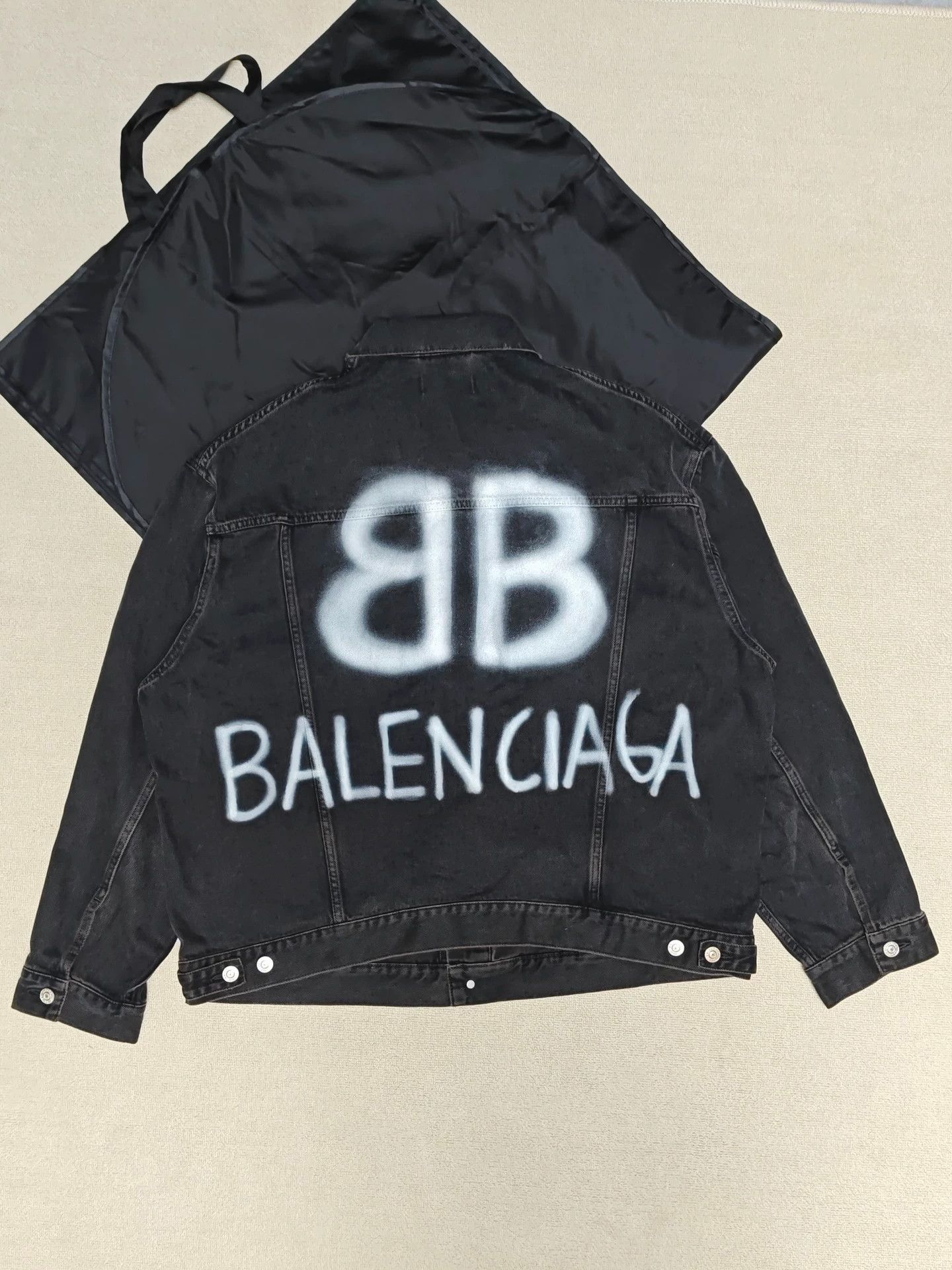 Balenciaga Balenciaga 22ss spray painted graffiti double B night light denim jacket Grailed