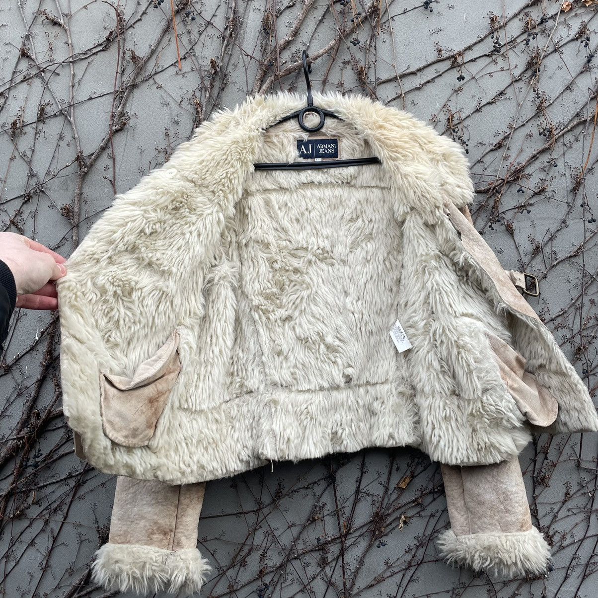 Fur Collar Shearling Beige Denim Jacket With Fur Vintage Armani