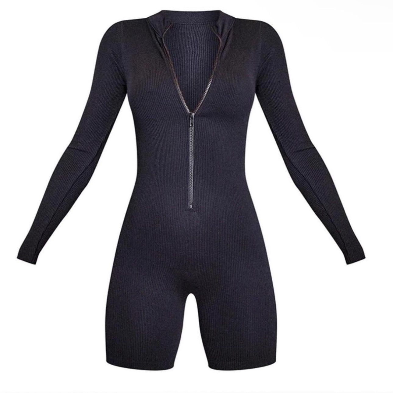 PrettyLittleThing Black Sport Seamless Ribbed Unitard Romper Size S / US 4 / IT 40 - 1 Thumbnail