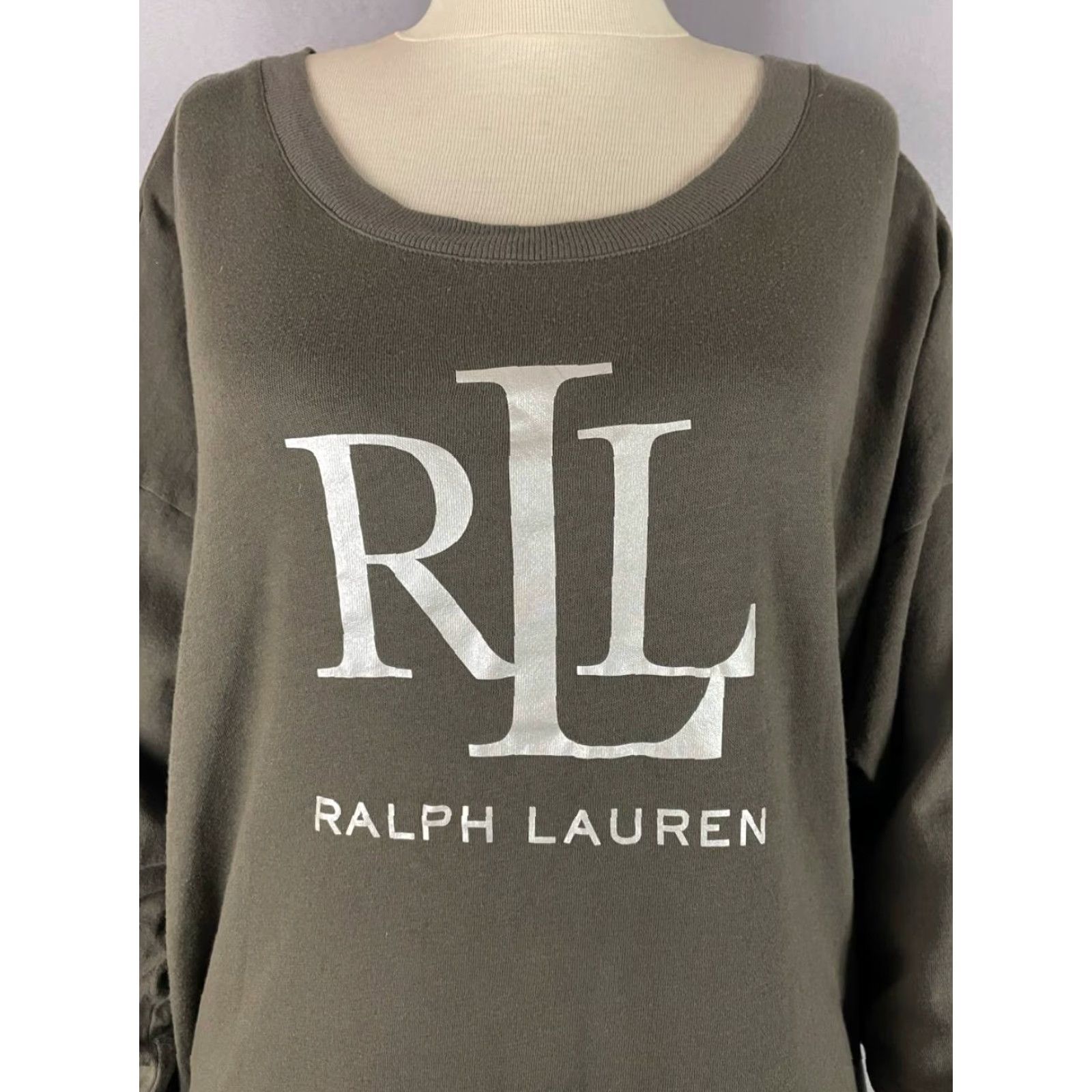 Ralph Lauren Lauren Ralph Lauren Sweatshirt Womens 2XL Olive Green Cotton Scoop Neck Pullover Crew Neck All Seasons Solid Long Sleeve Autumn Size XXL / US 16-18 / IT 52-54 - 3 Thumbnail