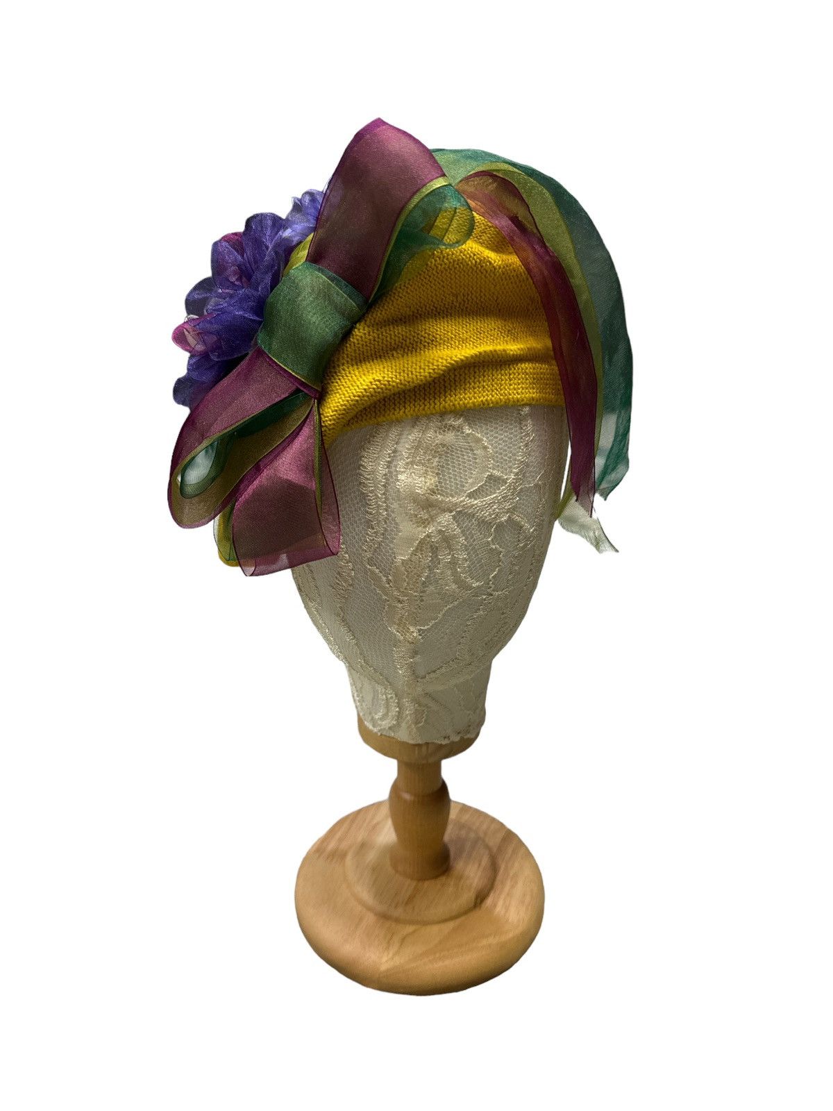 CA4LA CA4LA MUSTARD KNIT BERET ORGANZA FLORAL WHIMSIGOTH HAT Size ONE SIZE - 1 Thumbnail