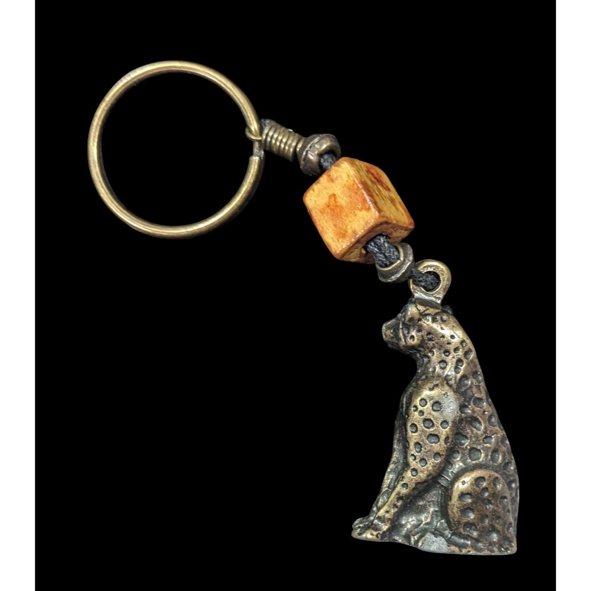 Other Vintage Bronze Leopard Keychain With Bead Accent Size ONE SIZE - 1 Thumbnail