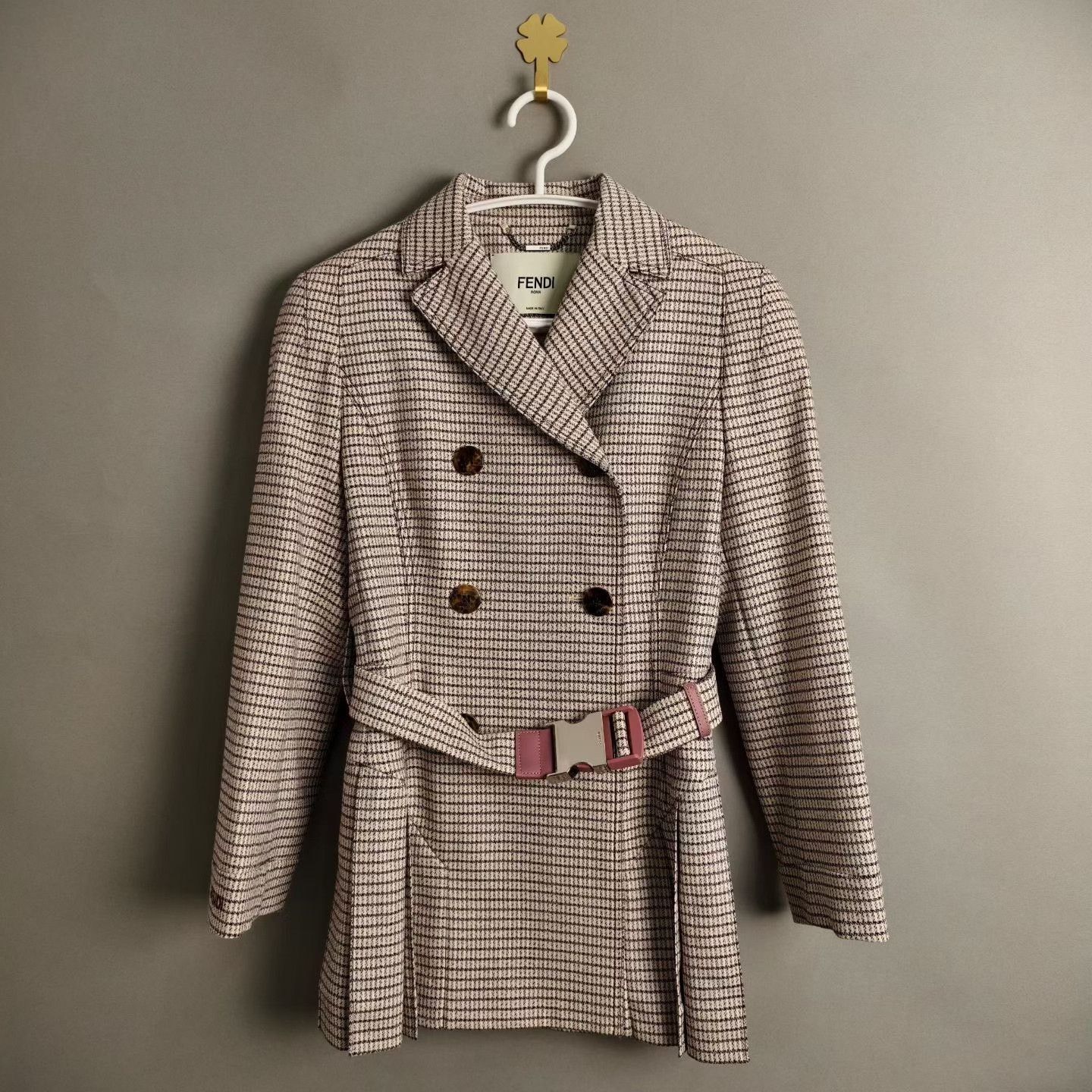 Fendi Fendi Pink Houndstooth Waist-Cinched Blazer Size XS / US 0-2 / IT 36-38 - 1 Thumbnail