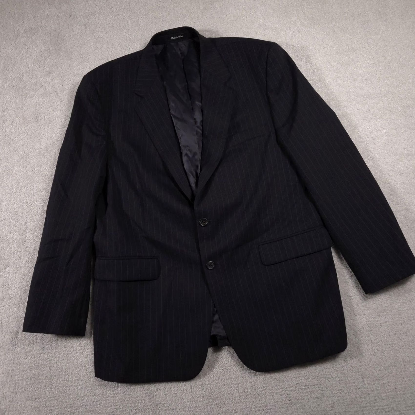 Chaps Chaps Blazer Mens 44R Blue Pinstripe Wool Suit Jacket Formal Lined Two-Button Notch Lapel Regular Chest Pocket Front Pockets Size 44R - 2 Thumbnail