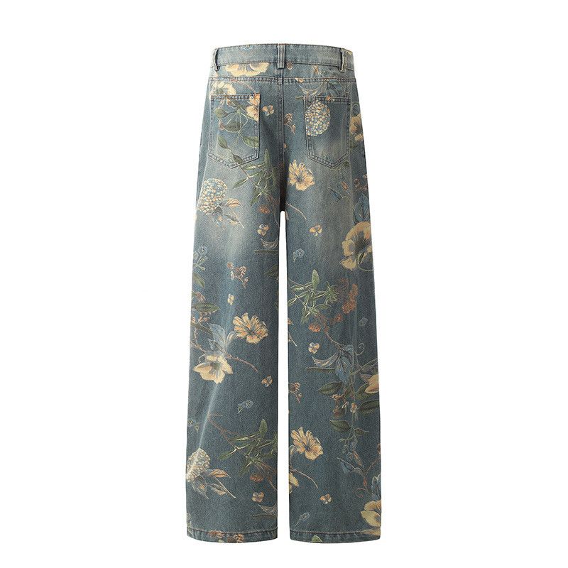 Japanese Brand American retro print distressed loose straight jeans for men Size US 32 / EU 48 - 2 Thumbnail