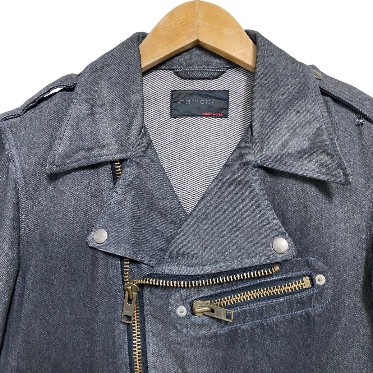 Le Grande Bleu (L.G.B.) Maniac Works Black Waxed Denim Biker Jacket Size US M / EU 48-50 / 2 - 6 Thumbnail