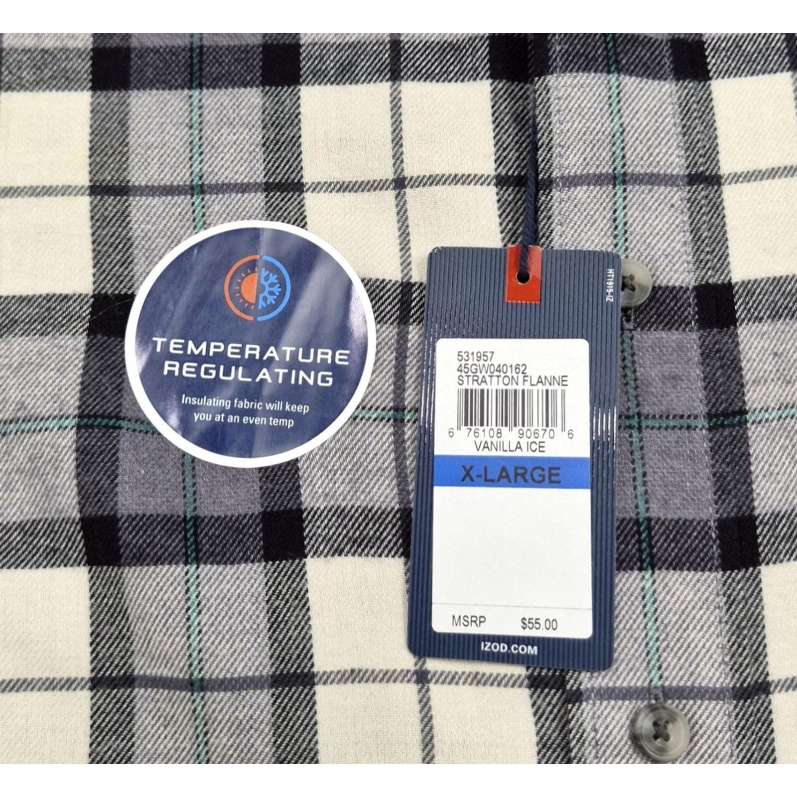 Izod IZOD Flannel Shirt Mens XL Gray Plaid Long Sleeve Button Up Thermal Casual Size US XL / EU 56 / 4 - 5 Thumbnail