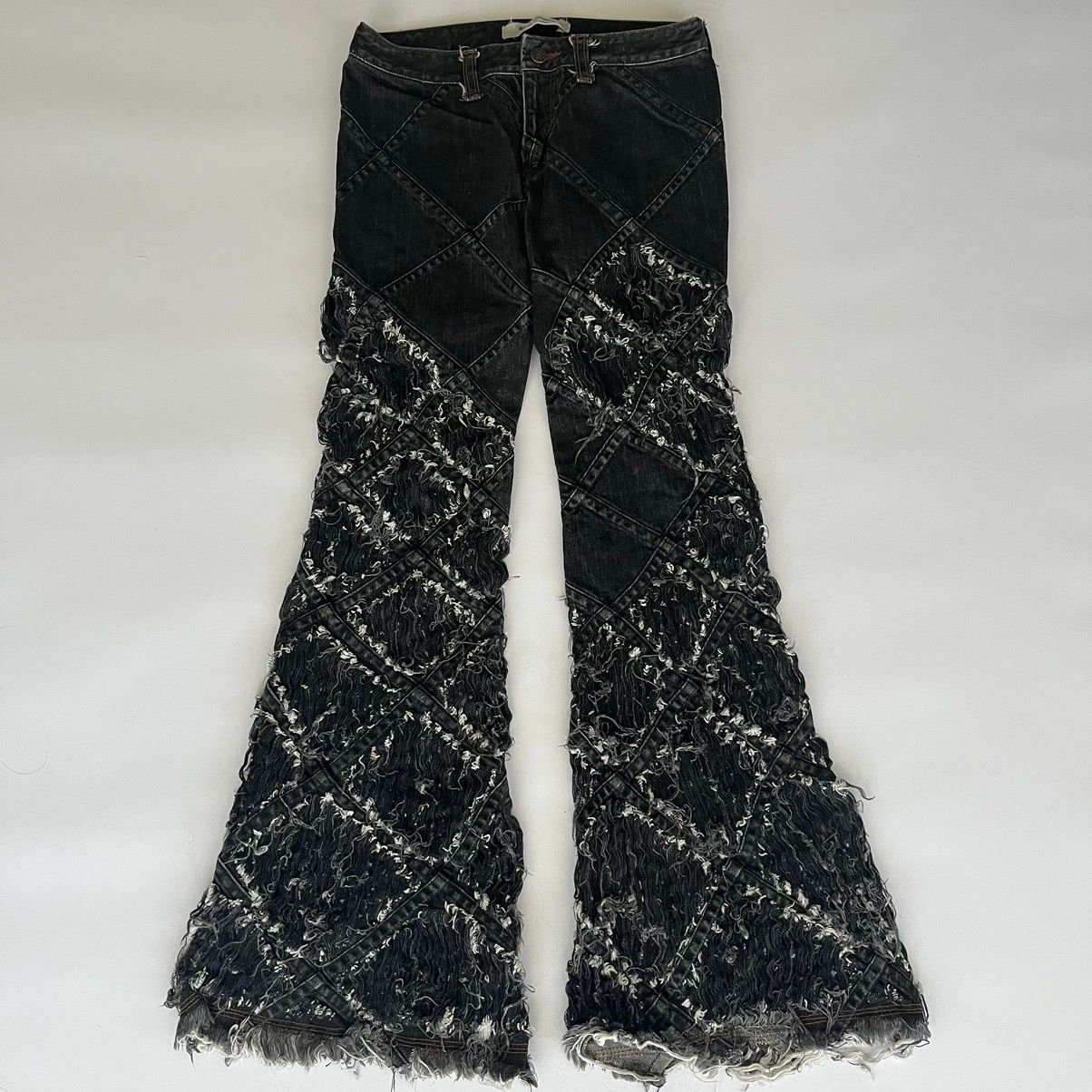 Pre-owned Comme Des Garcons X Junya Watanabe Ss02 Runway Diamond Pattern Distressed Jeans In Grey