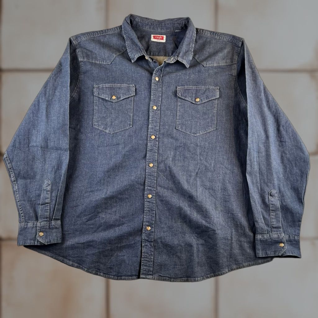 Wrangler Wrangler Mens Button-Up Denim Shirt 3XL Blue Long Sleeve Western Workwear Casual Classic Size US XXL / EU 58 / 5 - 1 Thumbnail