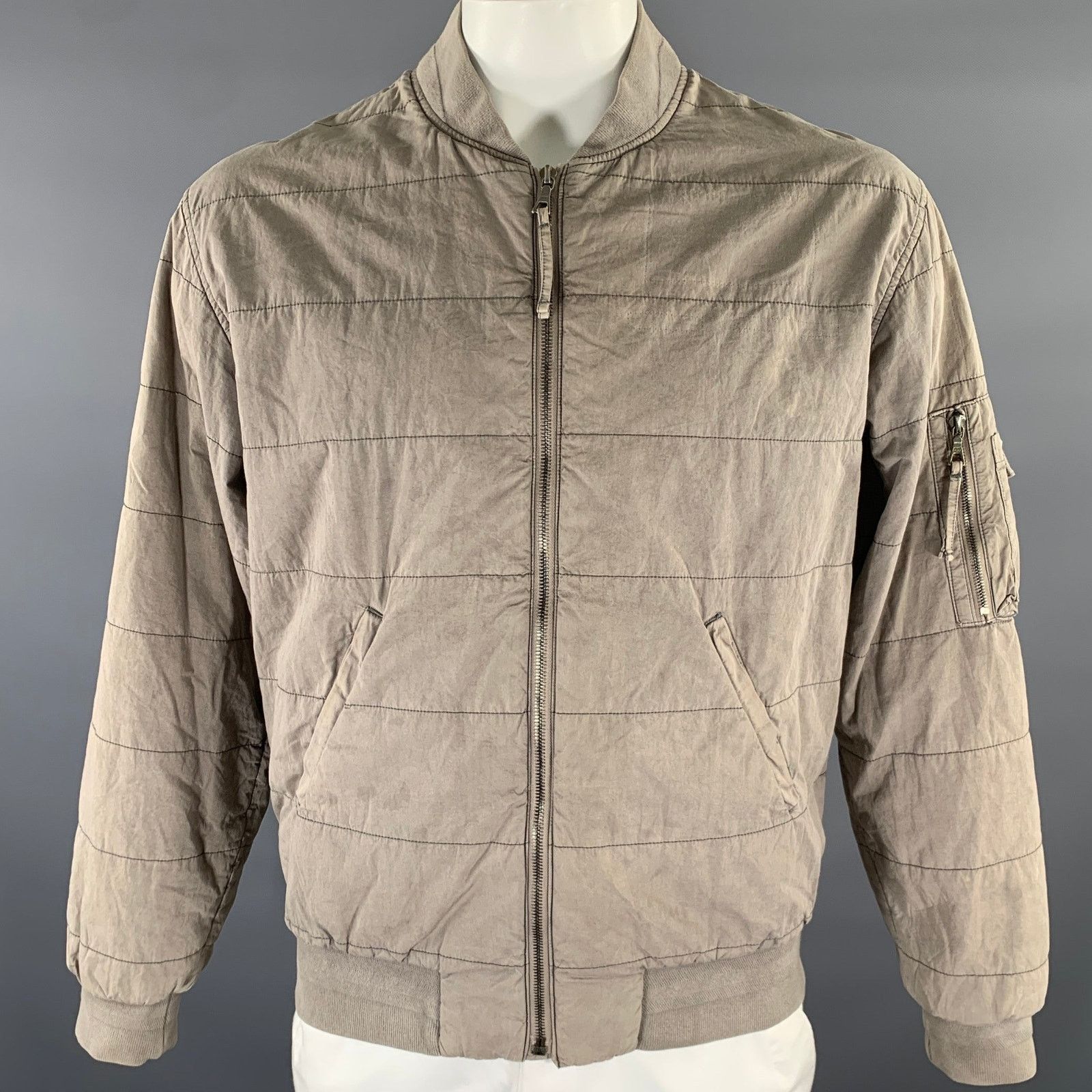 John Elliott JOHN ELLIOTT XL Khaki Quilted Cotton Blend Bomber Jacket Size US XL / EU 56 / 4 - 1 Thumbnail