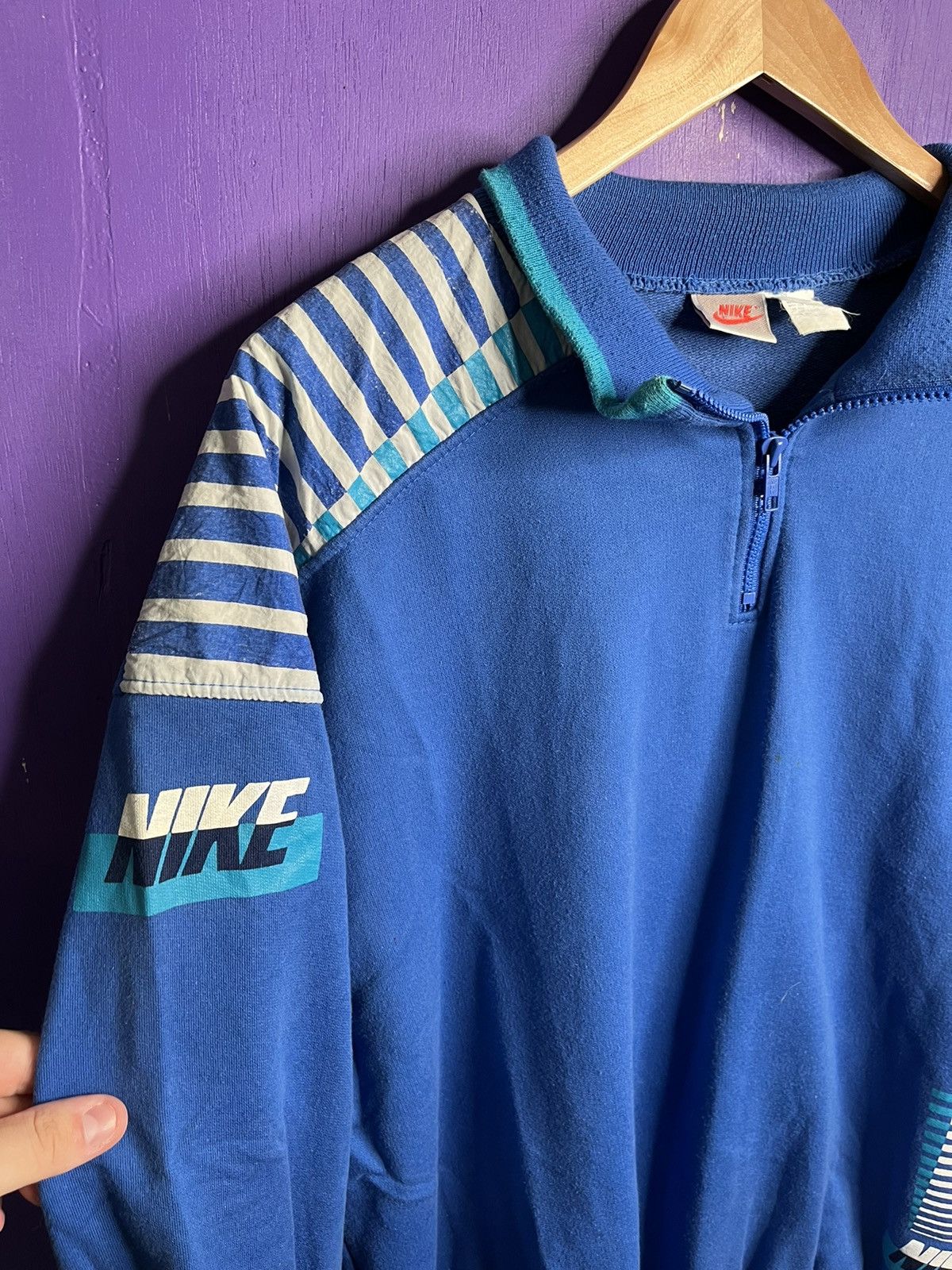 Nike × Vintage Vintage 90s Nike sleeve logos quarter zip crewneck Size US L / EU 52-54 / 3 - 3 Thumbnail