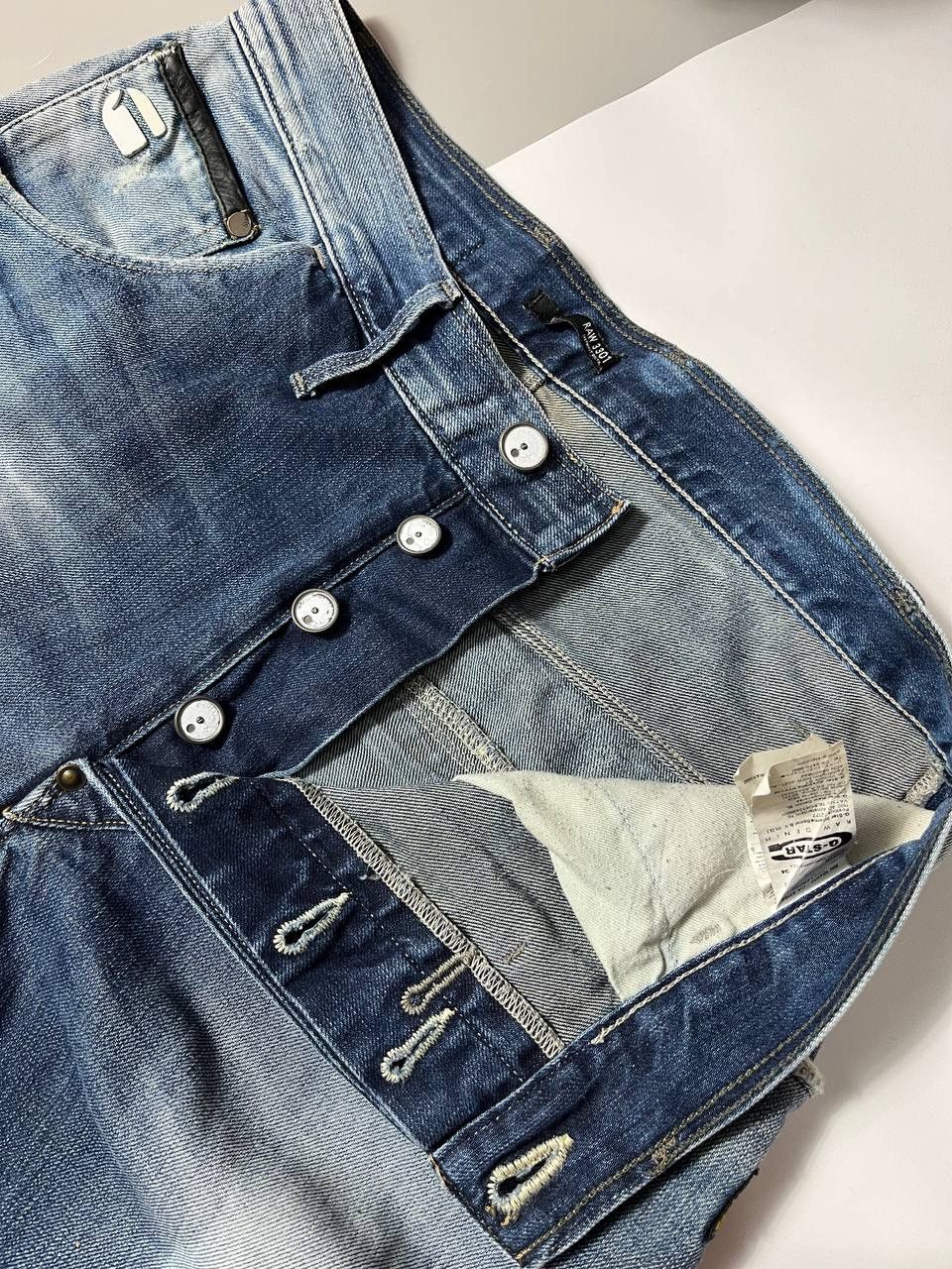 G-Star G Star Raw 3301 Denim Jeans Mens 31x34 Blue Distressed Moto Size US 31 - 10 Thumbnail