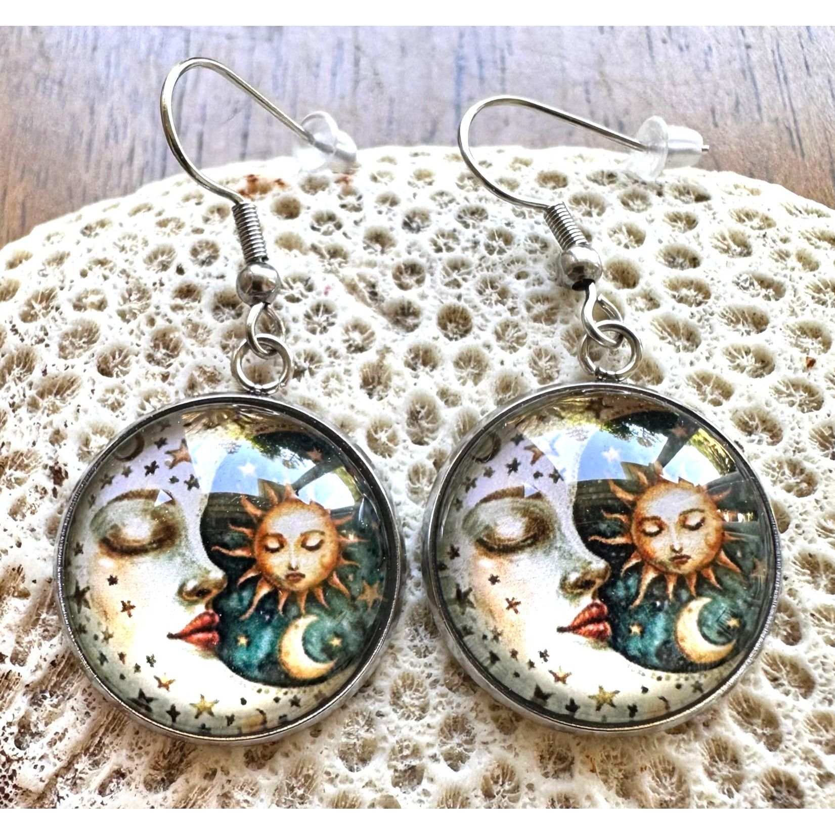 Handmade Moon Star Sun Earrings Navy Blue Eclectic Planet Astrology Z Size ONE SIZE - 3 Thumbnail