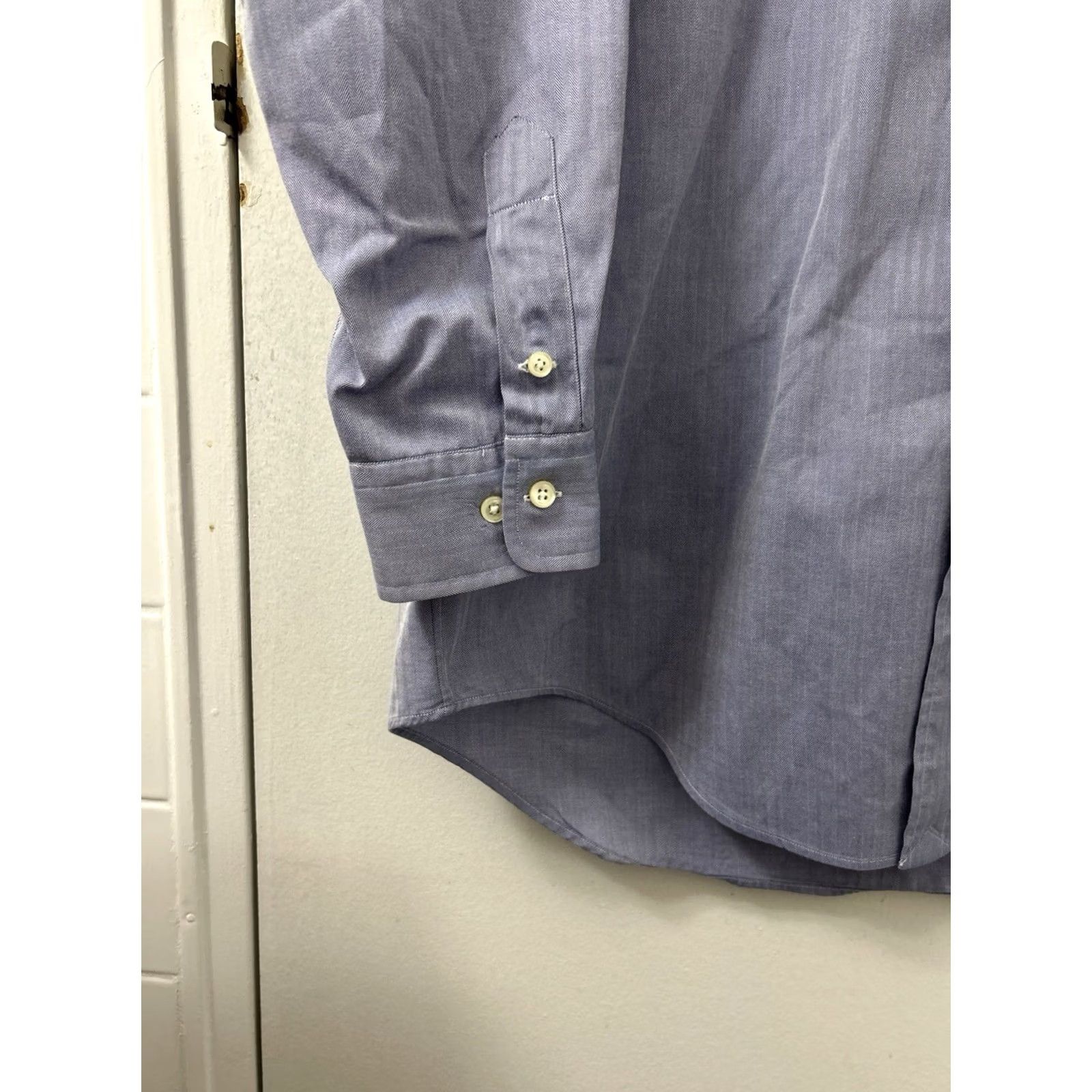 Ralph Lauren VINTAGE Ralph Lauren Yarmouth Shirt Mens 15 Blue Herringbone Button-Down L/S Dress Shirt Non-Iron 100% Cotton Size US M / EU 48-50 / 2 - 6 Thumbnail