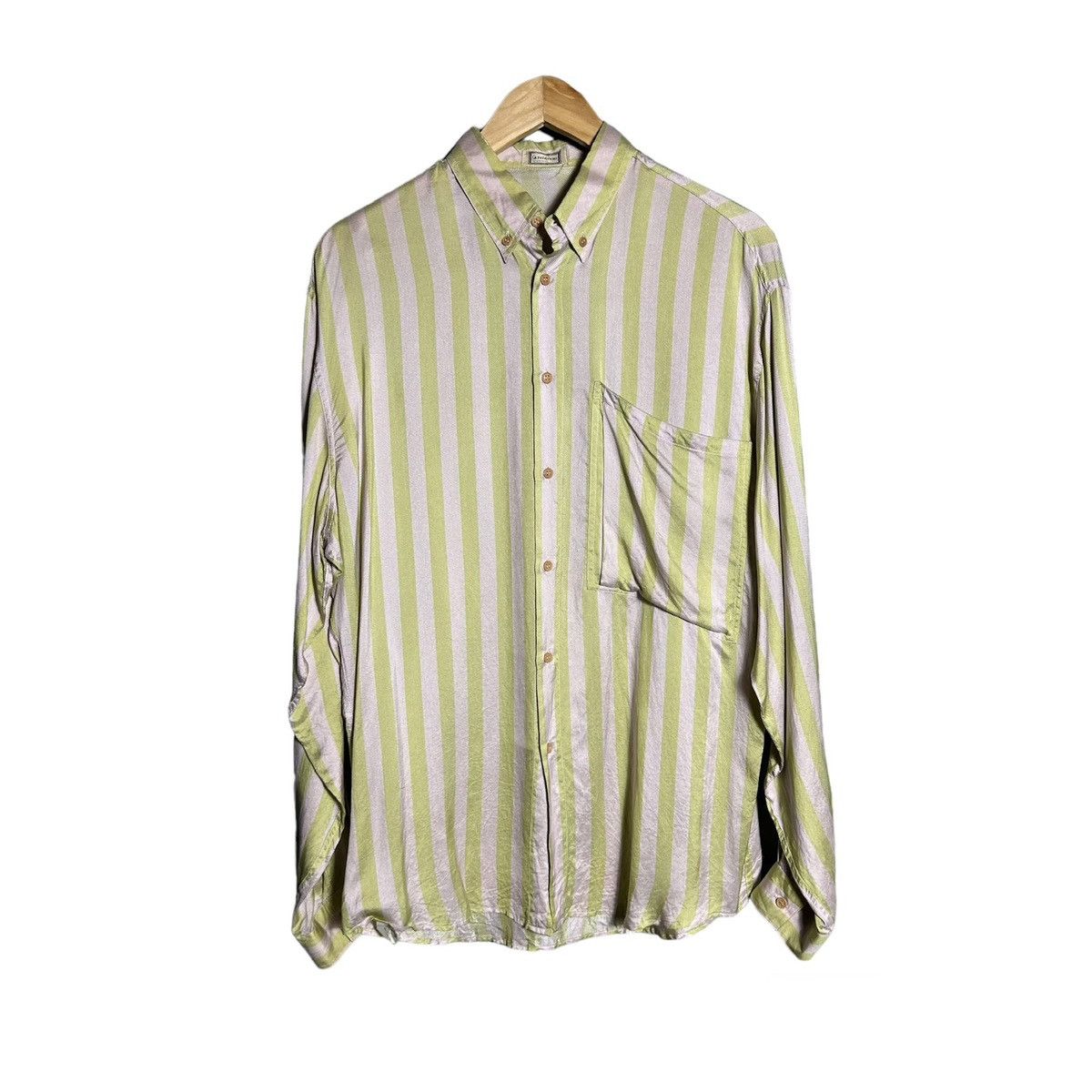 image of Gianni Versace x Vintage Ginni Versace Striped Button Up Silk Shirt in Green, Women's (Size XL)