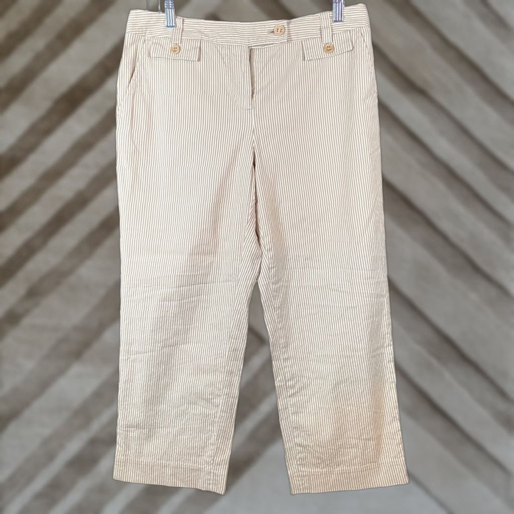 Talbots Talbots Womens Pants Tan Rust Striped Petite Mid Rise Cropped Capri Stretch 8P Size 24" / US 00 / IT 34 - 1 Thumbnail