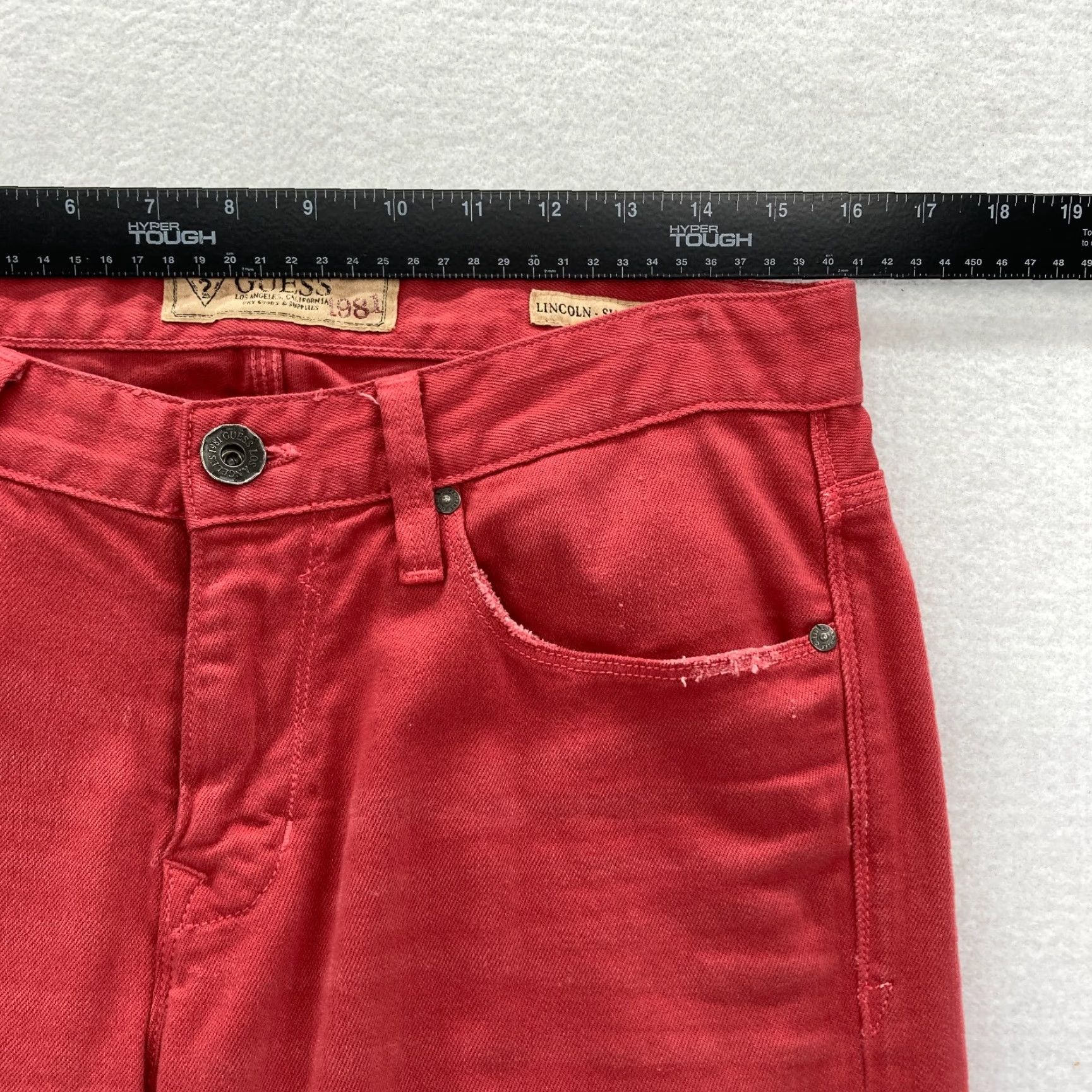 Guess GUESS Jeans Mens 31x31 Lincoln Slim Straight Pink Denim Low Rise Medium Wash Distressed 5-Pocket Size US 31 - 7 Thumbnail