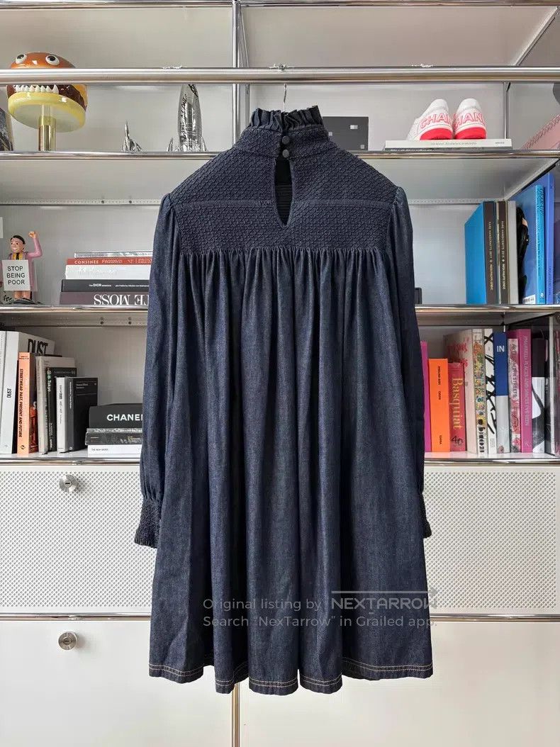 Fendi Fendi Deep Blue Lace High Neck Lantern Sleeve Denim Dress, Size XS / US 0-2 / IT 36-38 - 3 Thumbnail