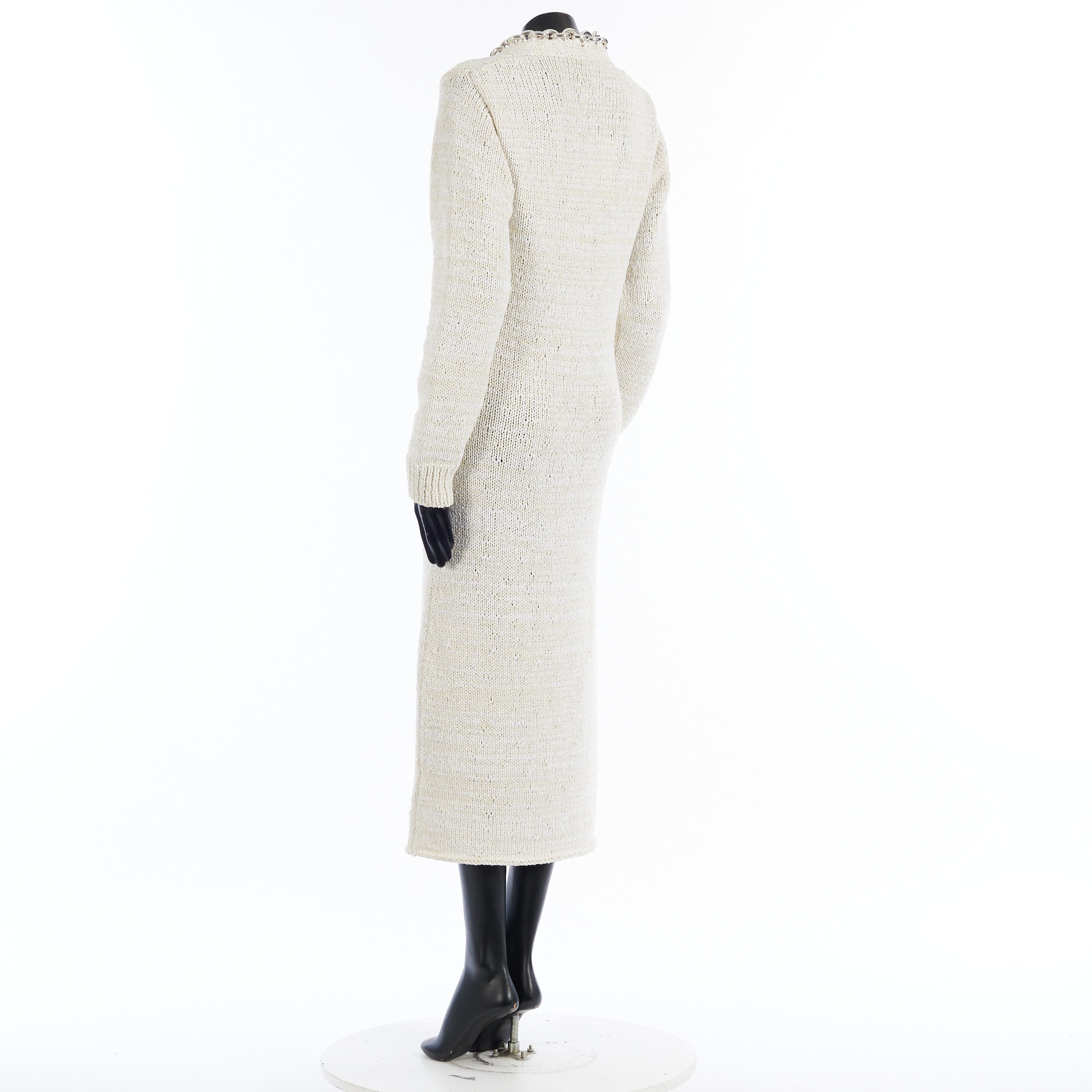 Bottega Veneta Textured Cotton Knit Dress With Chunky Chain In Chalk White Size S / US 4 / IT 40 - 4 Thumbnail