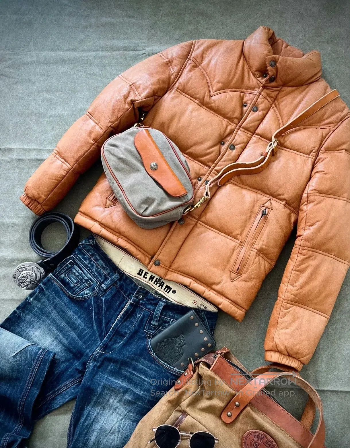 JACKROSE Jack Rose Brown Leather Down Jacket. Size US M / EU 48-50 / 2 - 3 Thumbnail