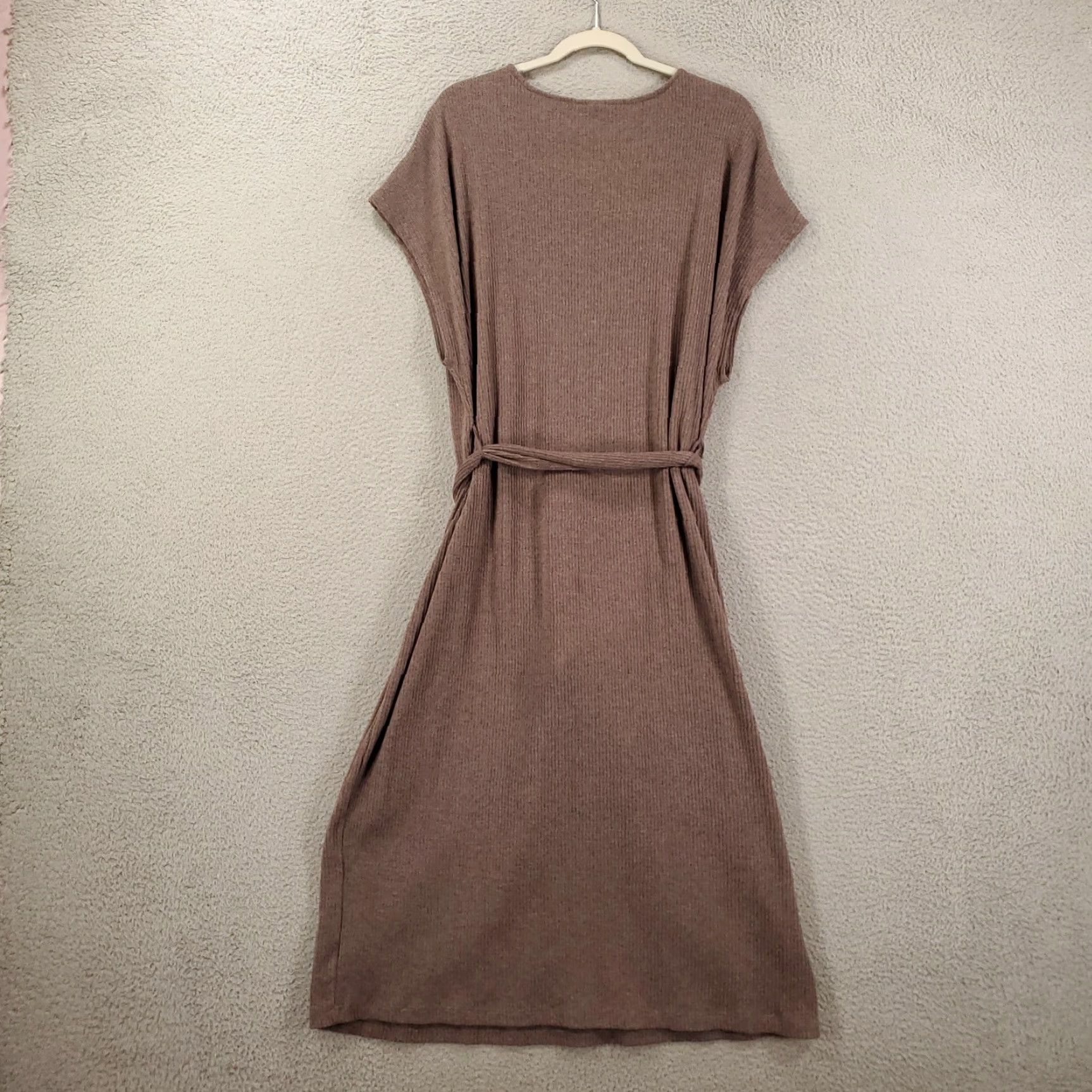 Old Navy Womens Old Navy Belted Dress XXL Brown Knit Midi Shirt Dress Stretch V-Neck Short Sleeve Belted Plus Size Casual Women Size XXL / US 16-18 / IT 52-54 - 7 Thumbnail