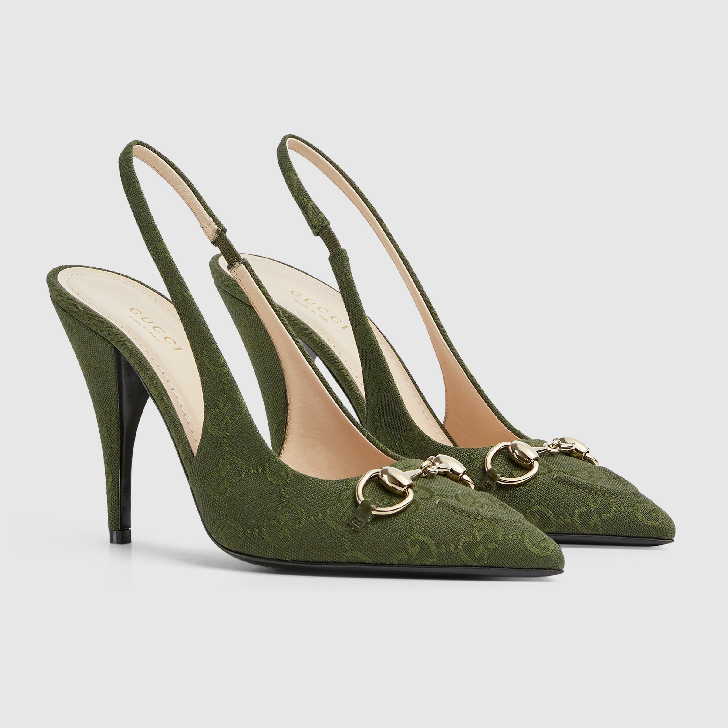 Gucci oc11z1025 Women's Slingback Pumps With Horsebit Forest Green Size US 9 / IT 39 - 2 Thumbnail