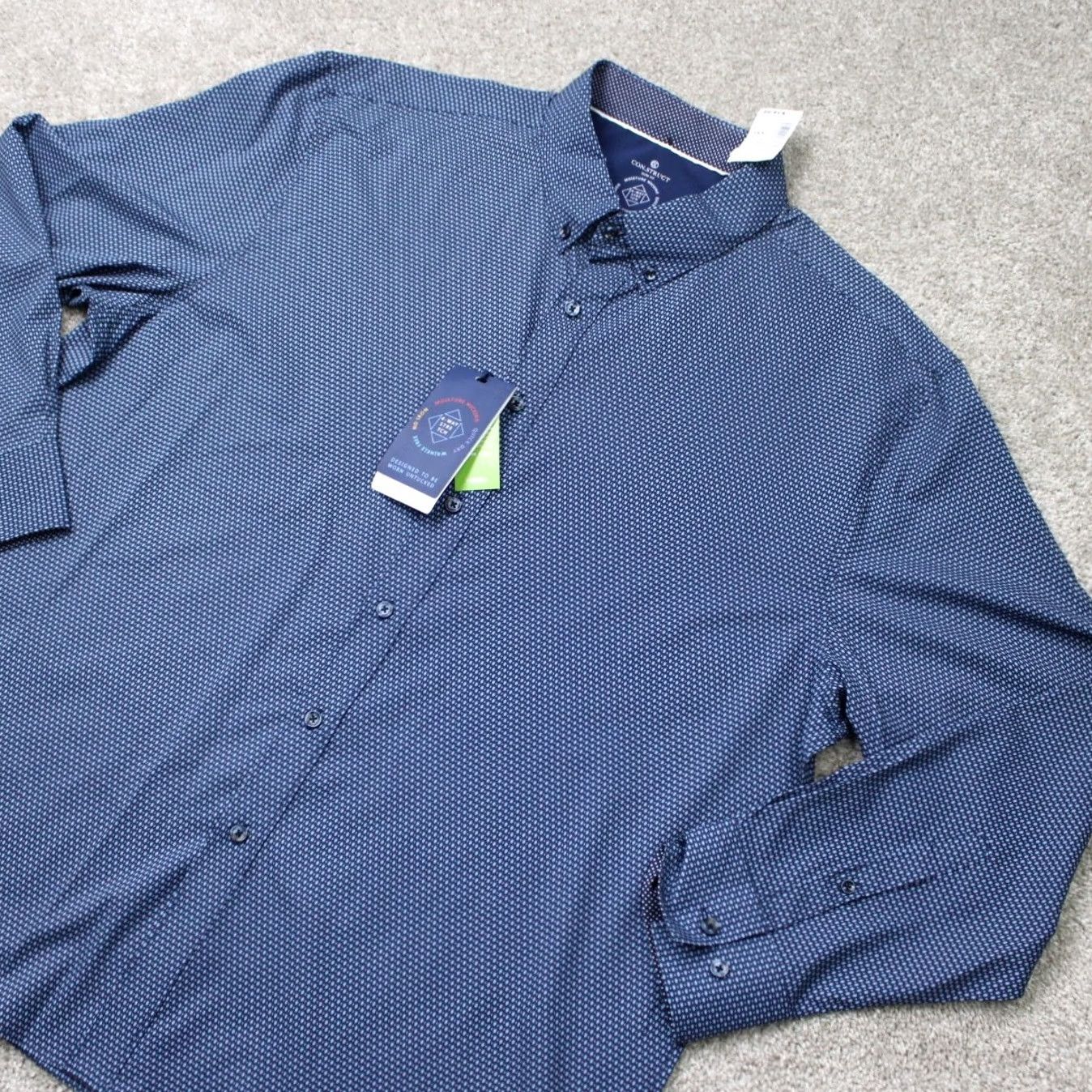 Vintage Construct Shirt Geometric Blue 2XL Mens NWT L/S 4 Way Stretch Wrinkle Free Button-Up 90s Size US XXL / EU 58 / 5 - 4 Thumbnail