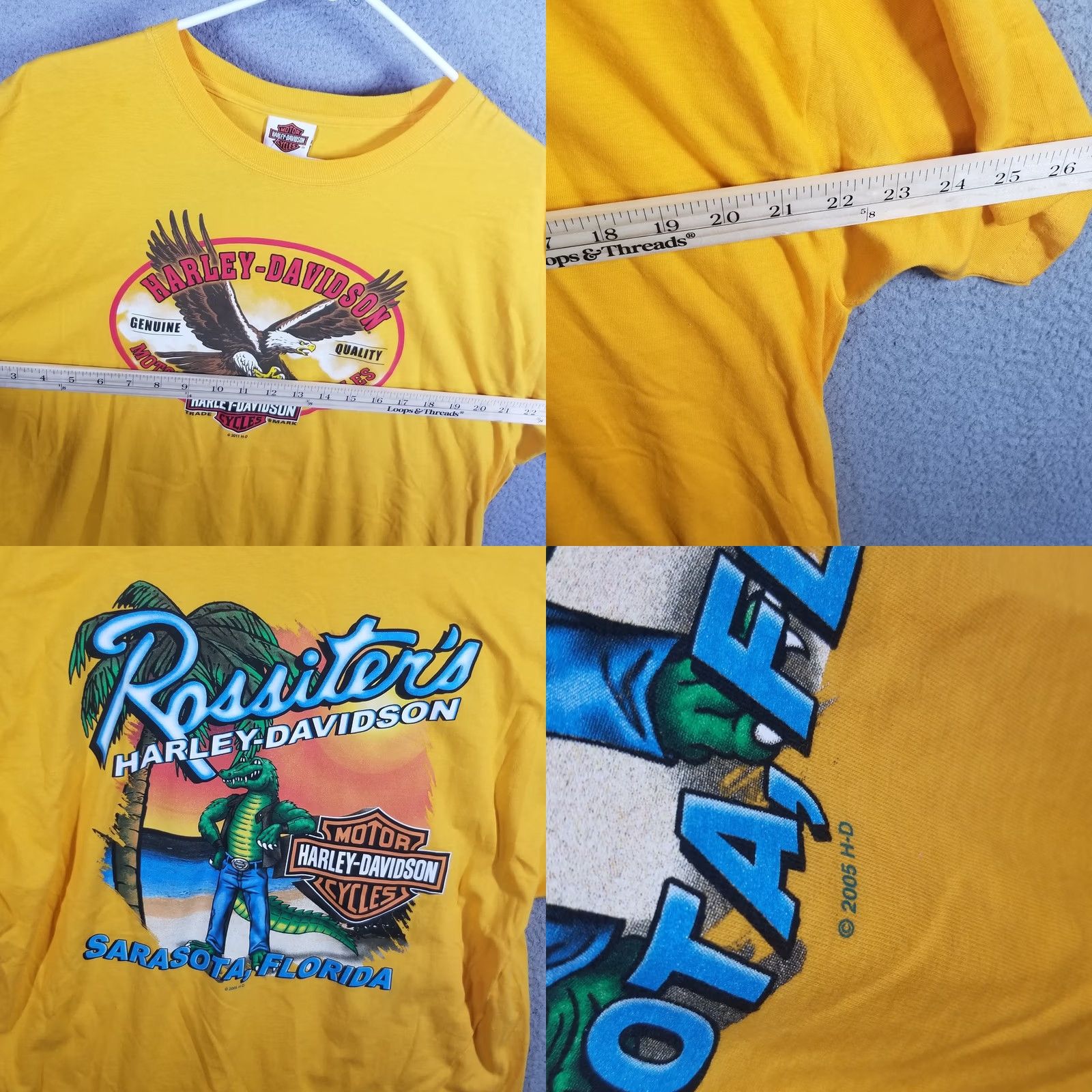 Harley Davidson Harley Davidson T-Shirt Shirt XL Yellow Vintage 05’s Rossiters Sarasota Fl Double Sided Mens Size US XL / EU 56 / 4 - 8 Thumbnail