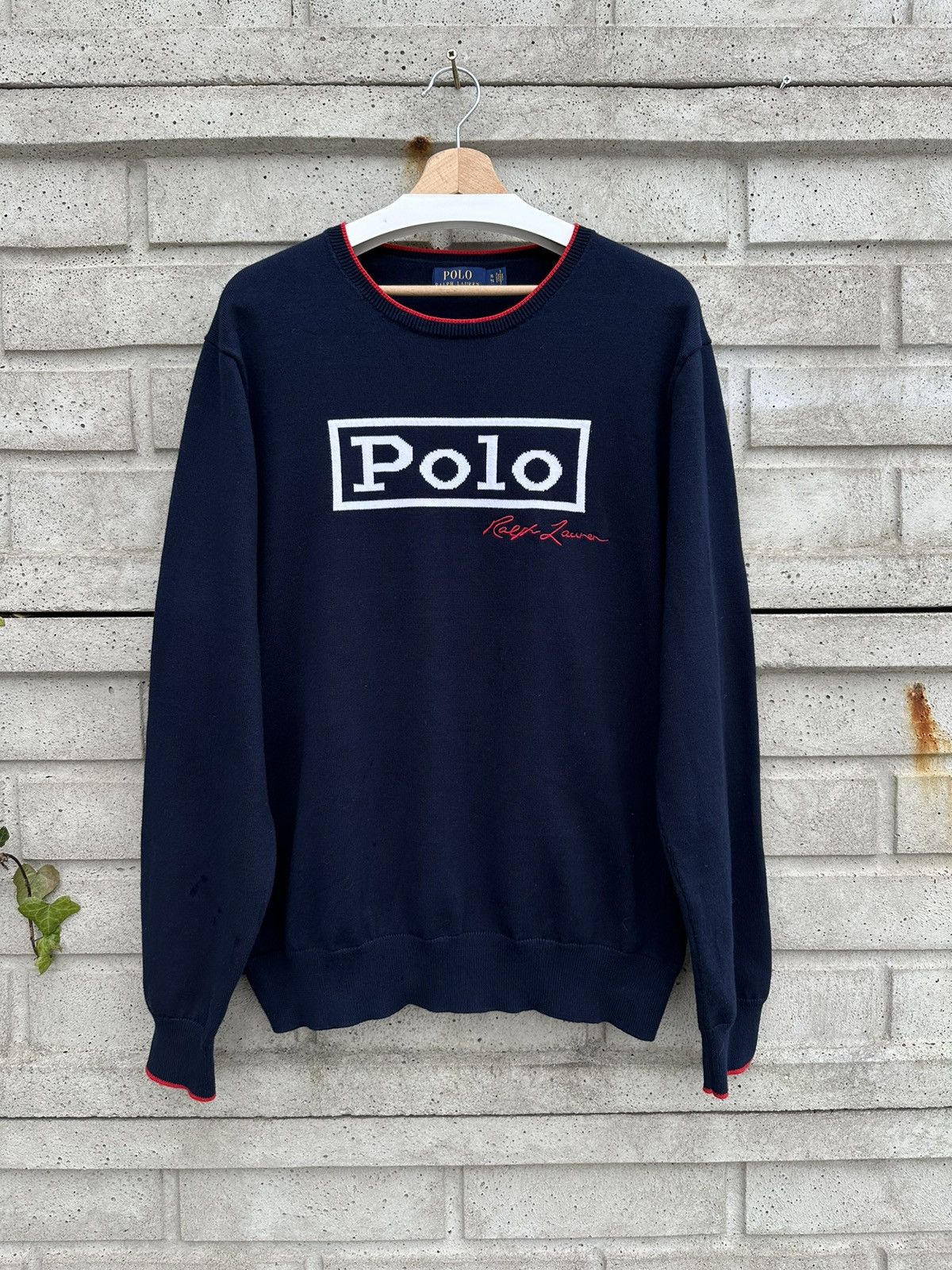 image of Polo Ralph Lauren Cotton Round Neck Sweater "polo Logo" Ralph Lauren, Size XL in Navy, Men's