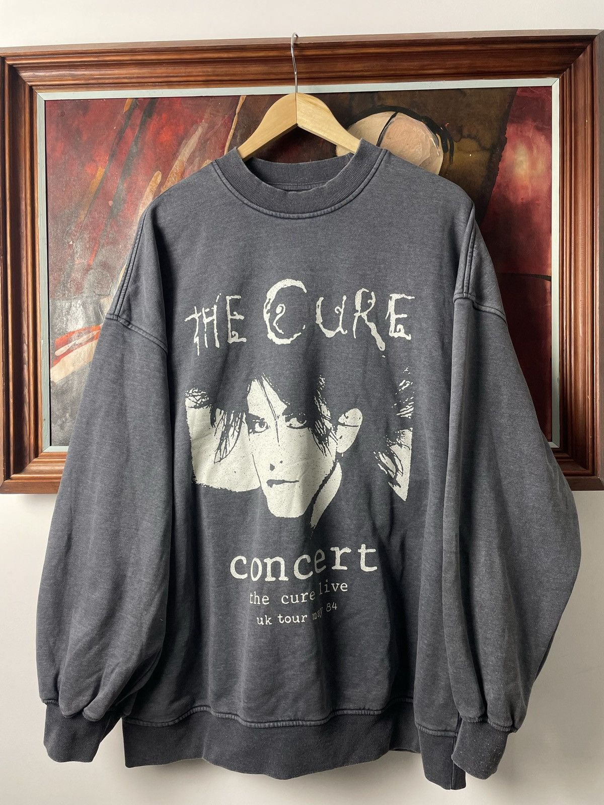 image of Band Tees x Rock T Shirt The Cure Band Washed Oversize Rock Crewneck Hype Y2K in Washed Black Grey 