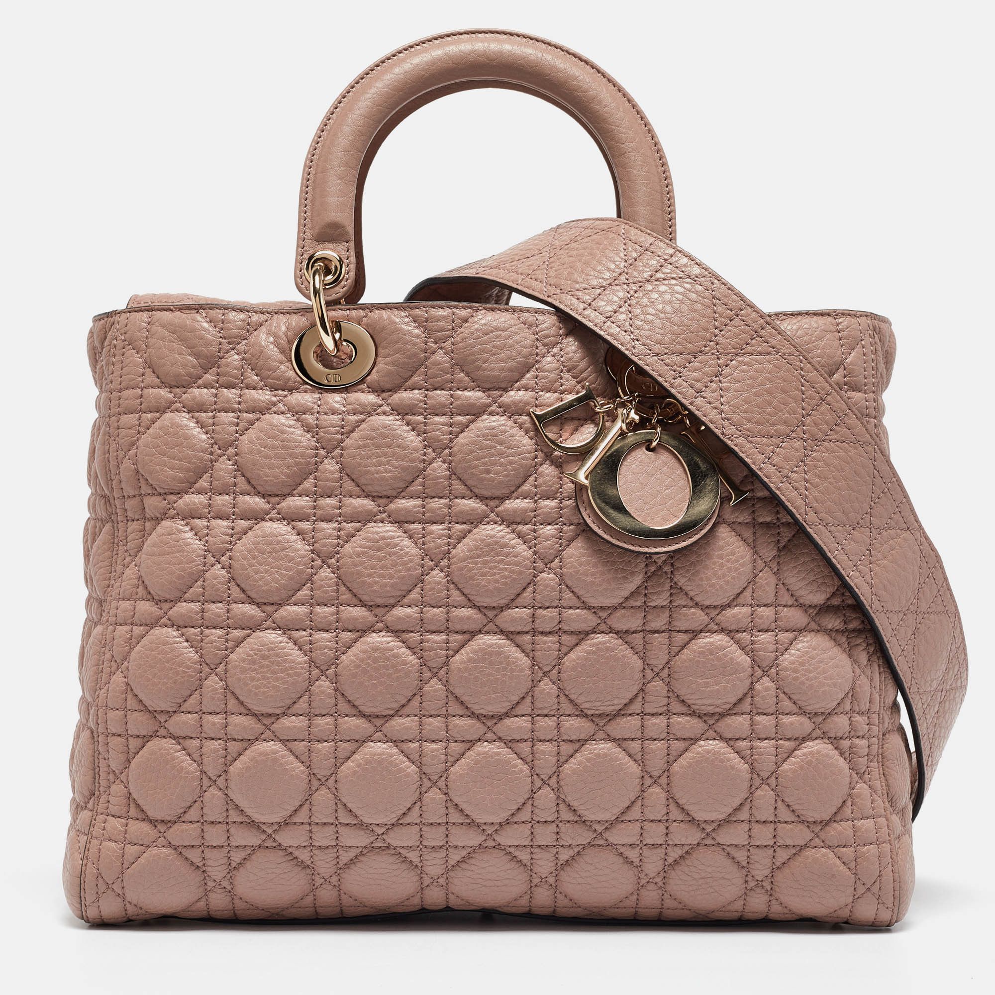 image of Dior Old Rose Cannage Soft Leather Large Lady Tote in Pink, Women's