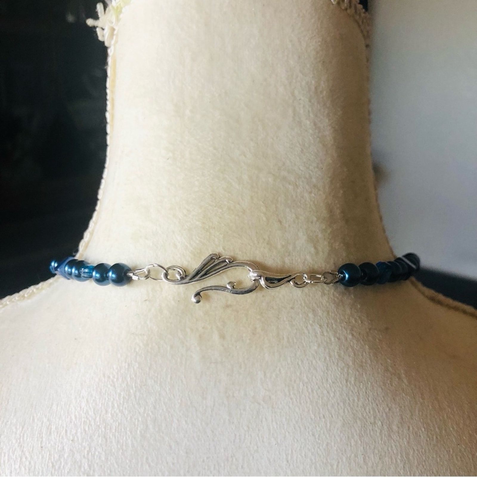 Handmade Handcrafted repurpose royal blue seed bead Pearl necklace Size ONE SIZE - 7 Thumbnail