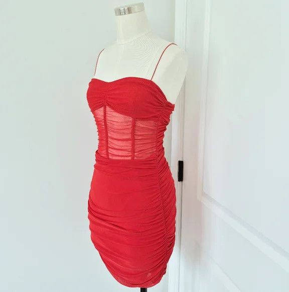superdown Kambella Ruched Dress Party Sexy Sheer Spaghetti Strap Size S / US 4 / IT 40 - 5 Thumbnail
