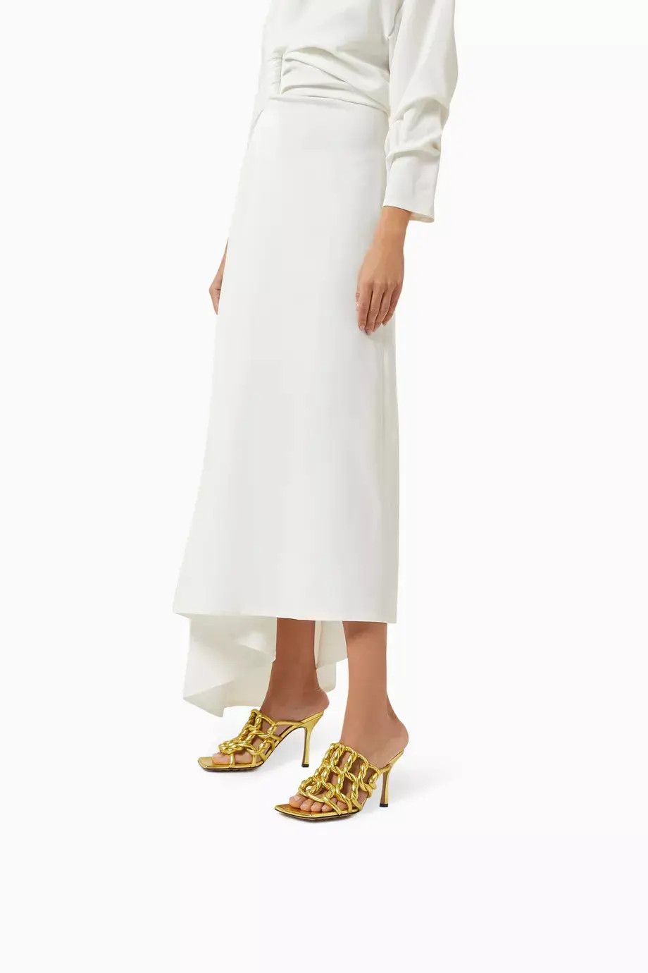 Bottega Veneta o1n1vont1224 Stretch Twist Sandal Mules in Gold Size US 4 / IT 34 - 2 Thumbnail
