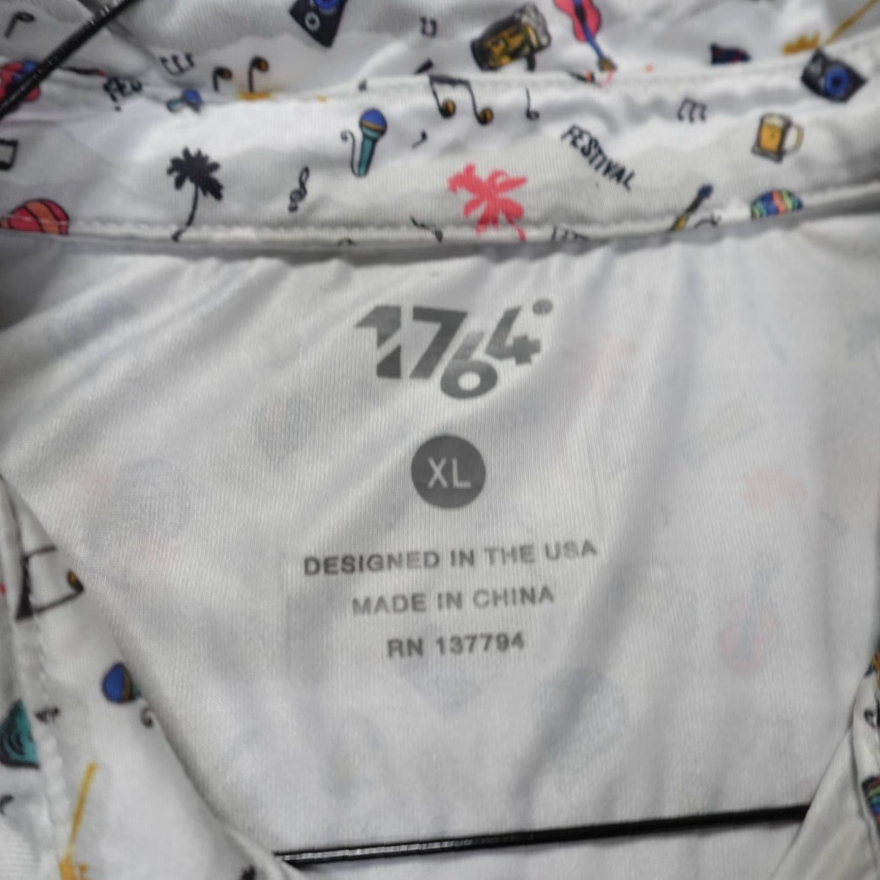 Vintage 1764 Golf Polo XL White All Over Print Festival Guitar Performance Polo Men Short Sleeve Collared Button Size US XL / EU 56 / 4 - 3 Thumbnail