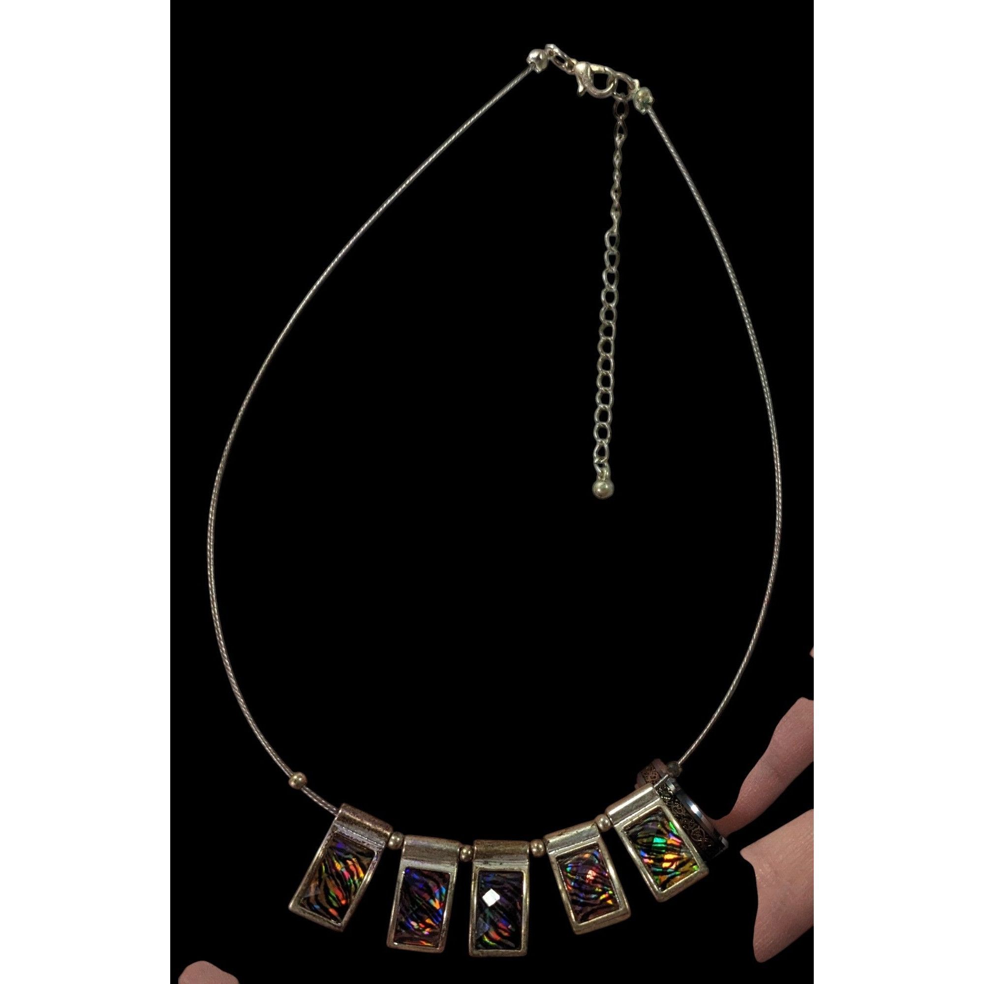 Other Rainbow Holographic Tiger Stripe Silver Tone Charm Necklace Size ONE SIZE - 5 Thumbnail