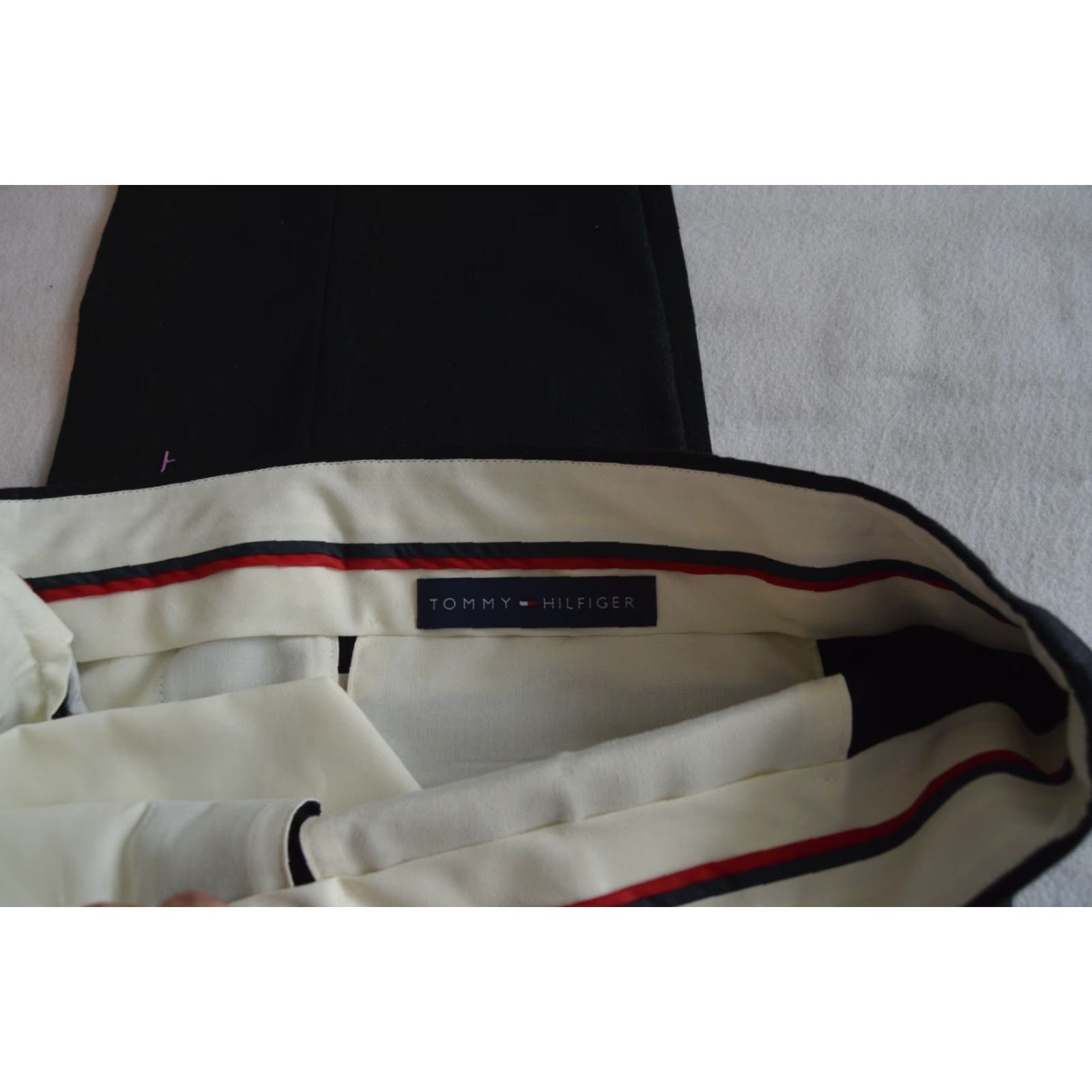 Tommy Hilfiger Tommy Hilfiger Men's Black Dress Pants 40W 30L Wool - Pants, Regular, 40, Black, Wool, Pleated Front, Dress, Logo, Preppy, USA, Mens Size US 40 / EU 56 - 5 Thumbnail