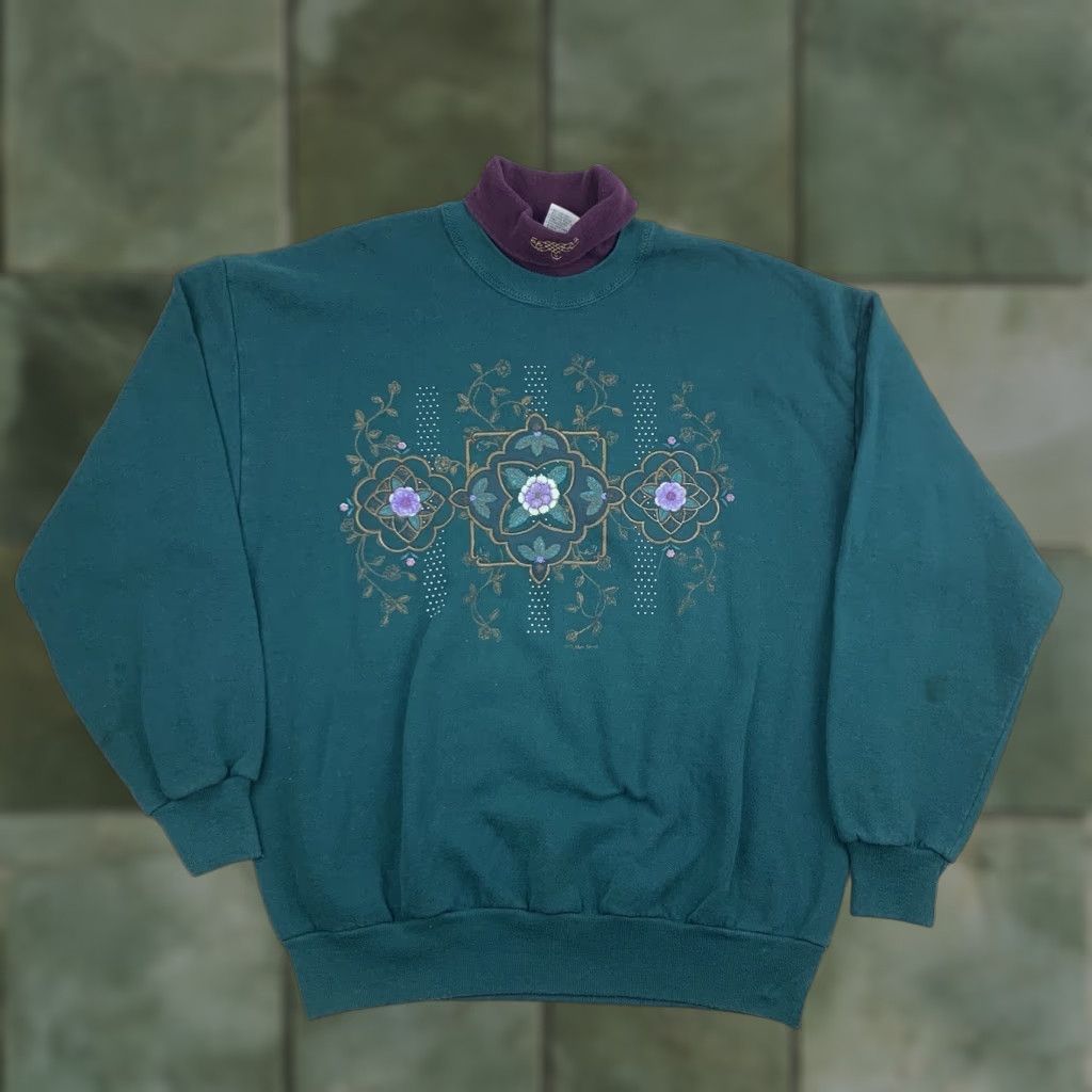 Vintage VINTAGE Gopher Sport Sweatshirt Womens XL Green Floral Design Grandma Pullover Size XL / US 12-14 / IT 48-50 - 1 Thumbnail