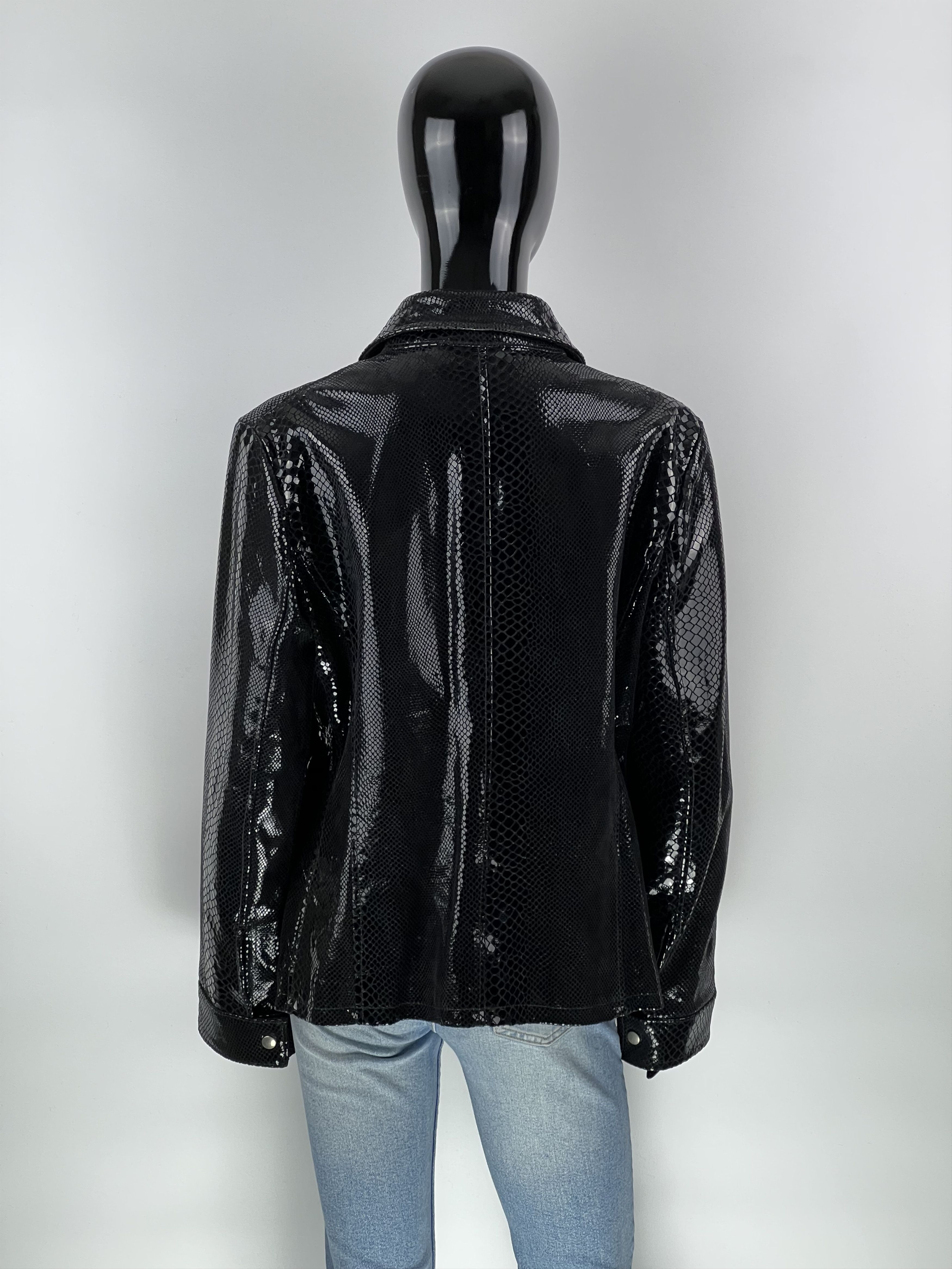 Other Marco Fiori Black Shiny Snake Print Leather Jacket Size IT46 Size L / US 10 / IT 46 - 3 Thumbnail