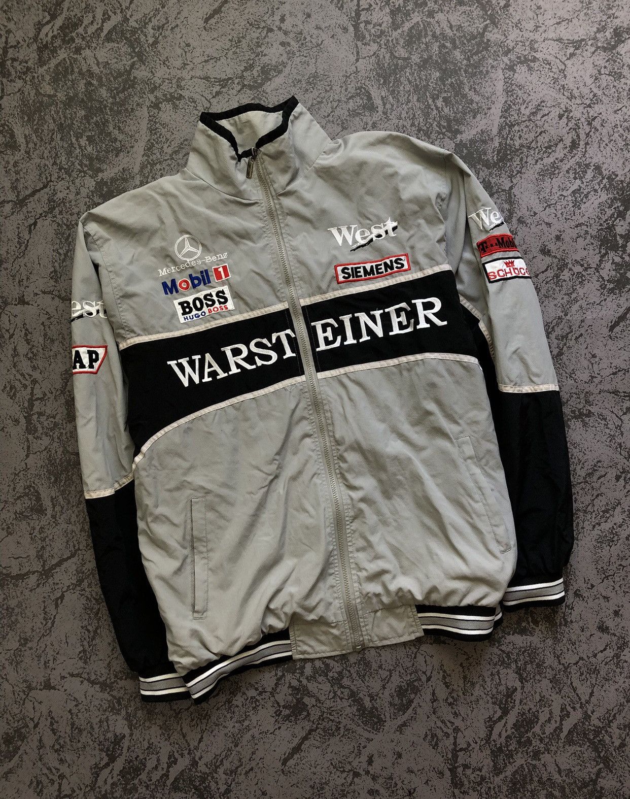 image of Mercedes Benz x Racing Vintage Racing Jacket Mercedes-Benz West F1 Hugo Warsteiner in Silver (Size 