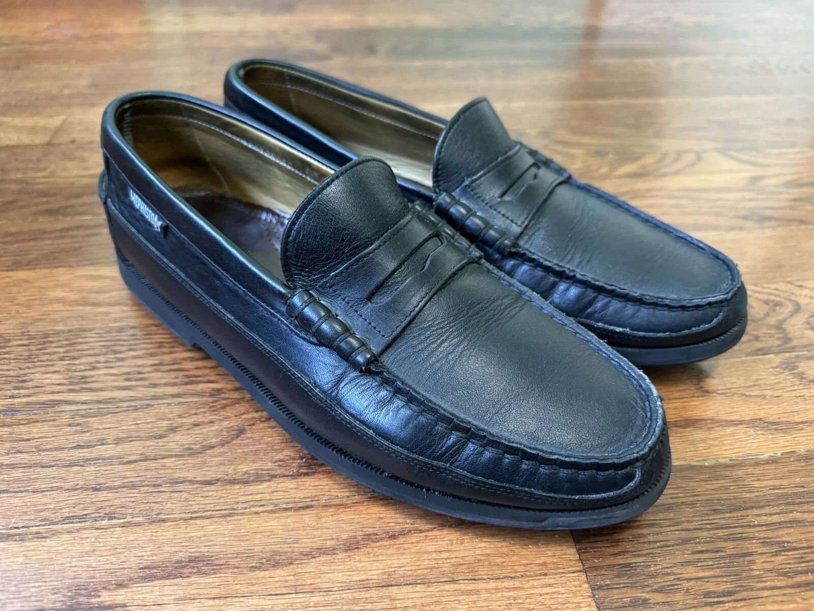 Mephisto Black Leather Cap Vert Boat Shoe Loafers Size 10.5