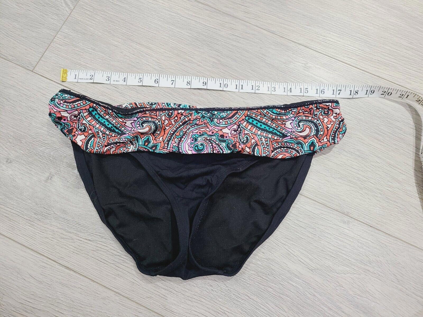 Designer Womens Bikini Bottom Black Fold Over Paisley Extra Large Size ONE SIZE - 3 Thumbnail