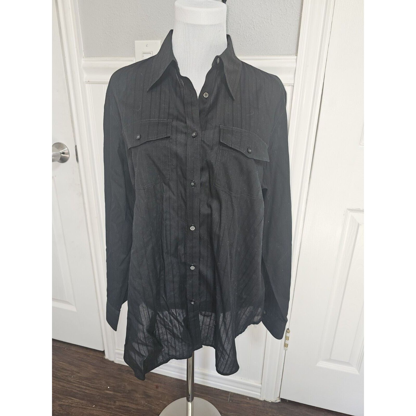 Lauren Ralph Lauren LAUREN Ralph Lauren Button Down Top XL Semi-sheer Black Size XL / US 12-14 / IT 48-50 - 1 Thumbnail