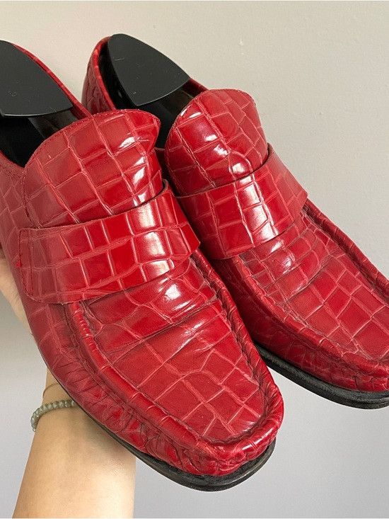 Patrick Cox Vintage 90s Wannabe Patrick Cox Red Croc Leather Loafers Size US 8.5 / IT 38.5 - 2 Thumbnail